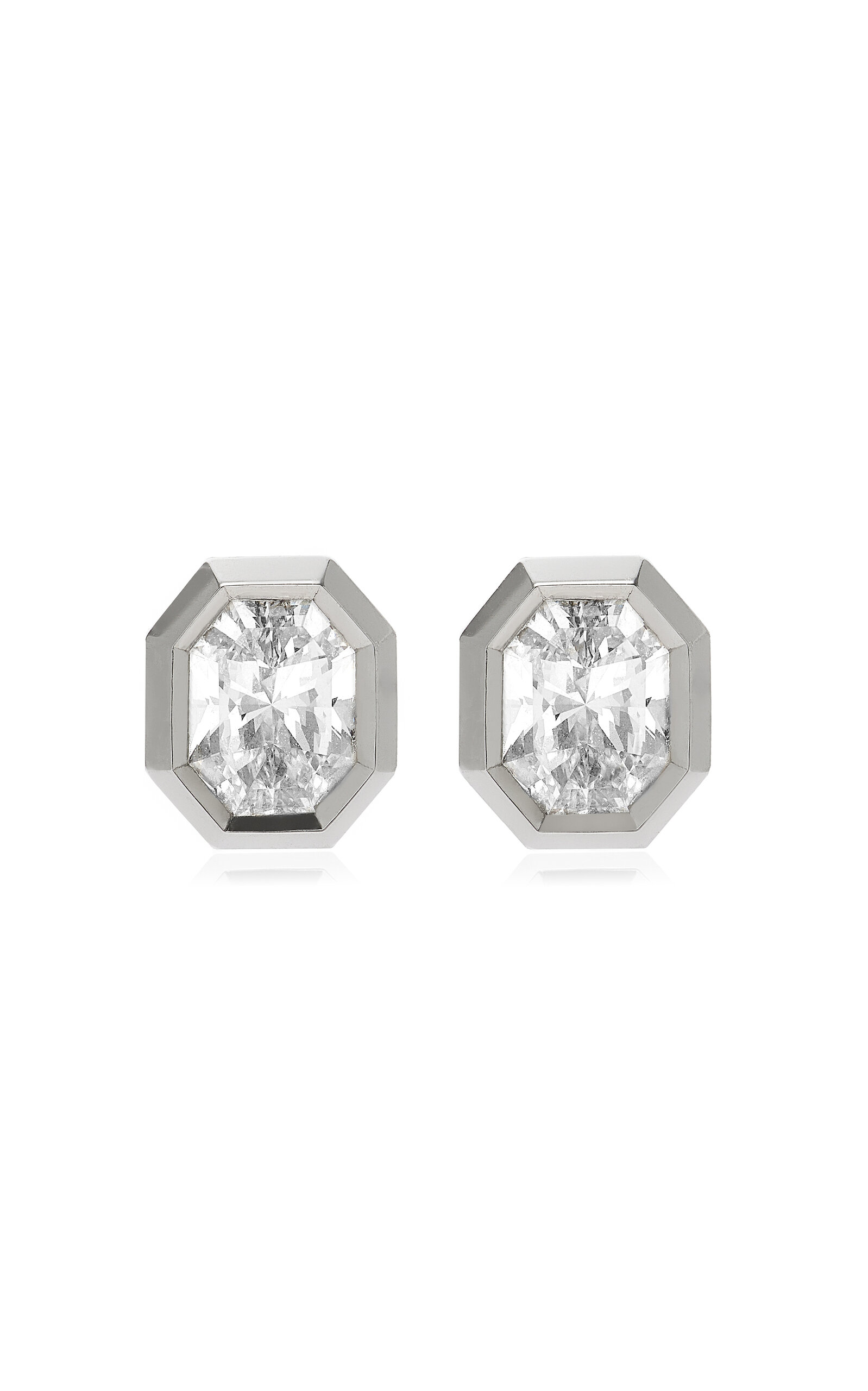 Swarovski Octagon Collection 14k Yellow Gold Stud Earrings With Laboratory Grown Diamonds In Silver