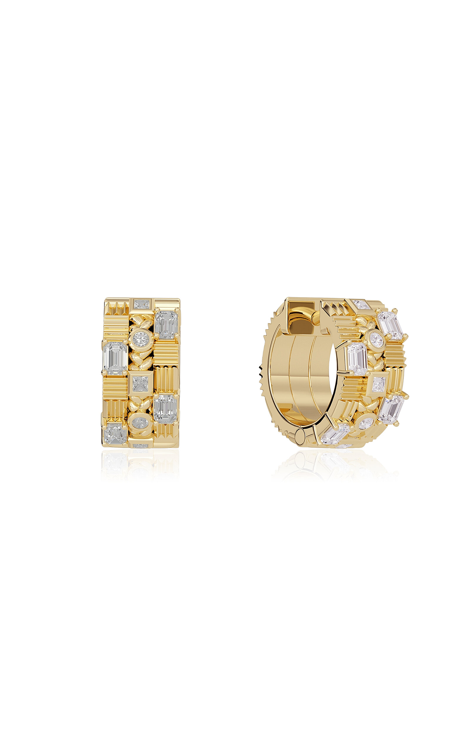 Gwen Beloti 14kt Yellow Gold Woven Trio Diamond Shape Chunky Huggie Earrings In Gold