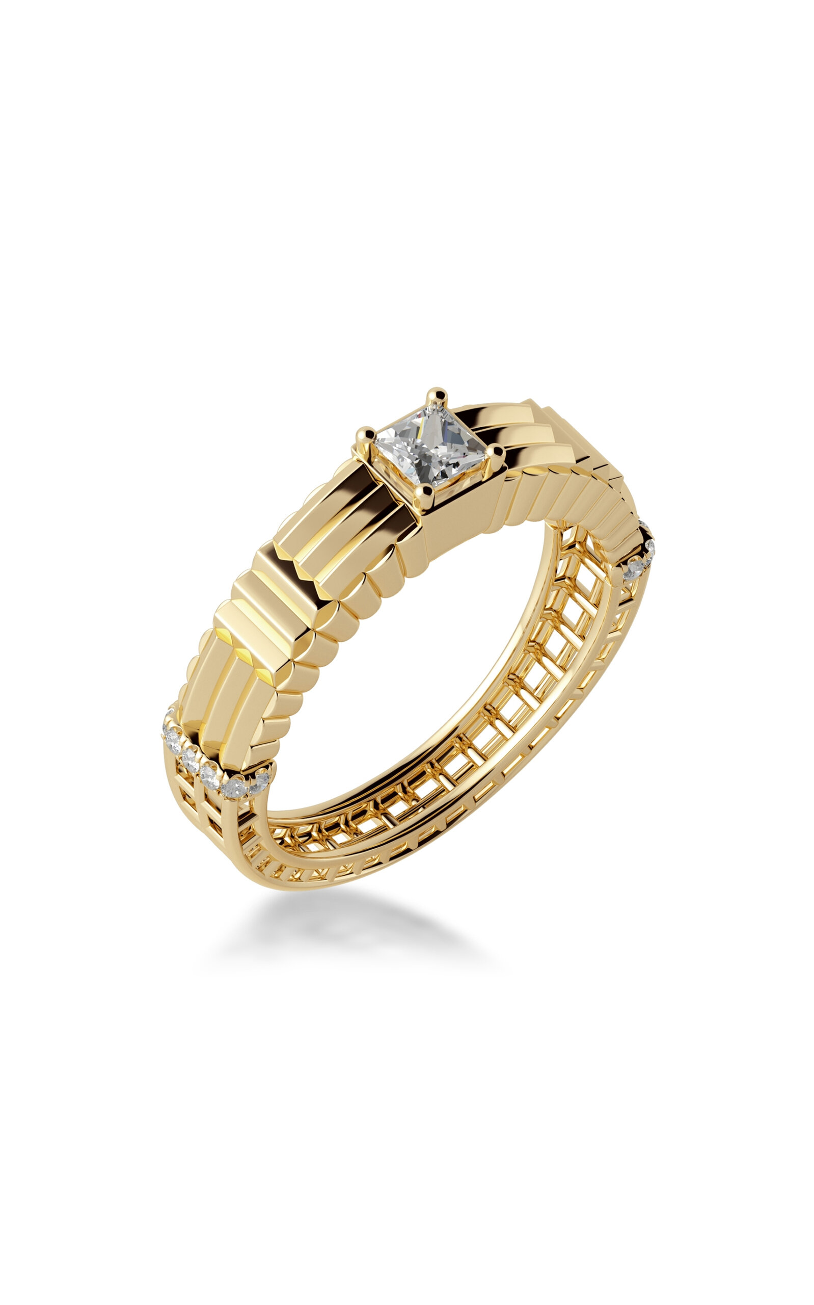 Gwen Beloti 14kt Gold Woven Open Solitaire Princess Diamond Ring In Gold