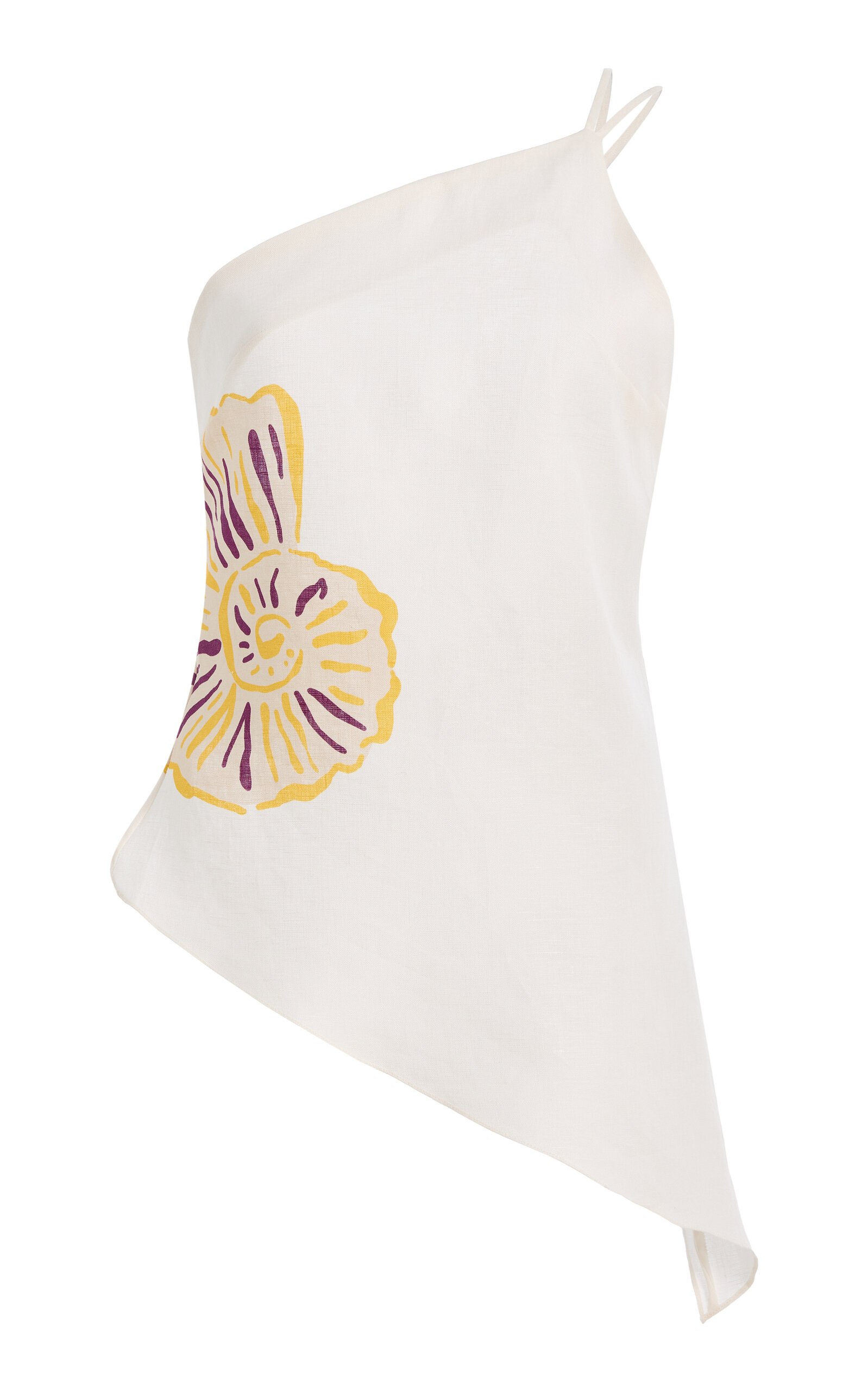 Cala de la Cruz Exclusive Zharit Linen One-Shoulder Backless Top