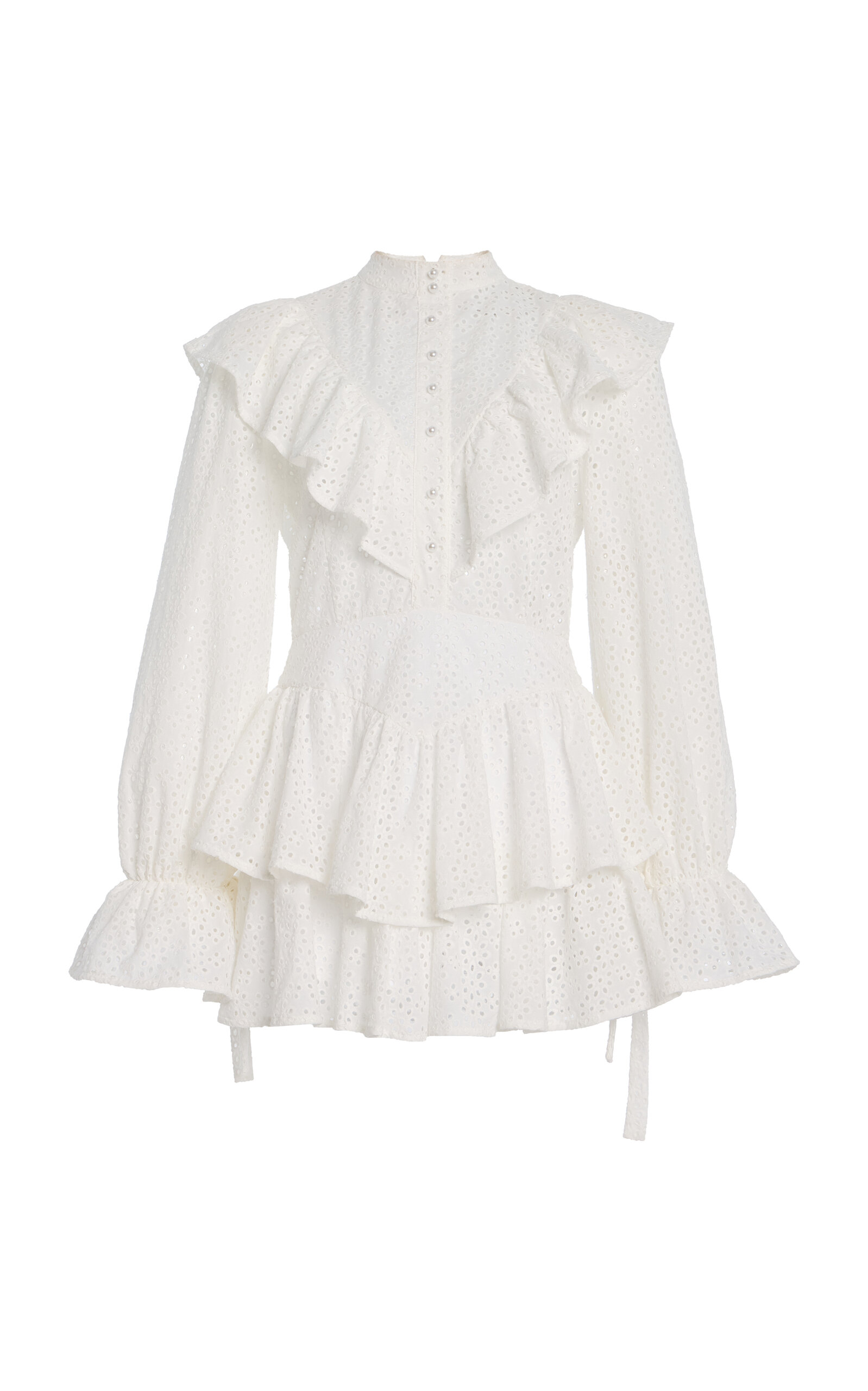 House Of Aama Eyelet Dot Cotton Mini Dress In White
