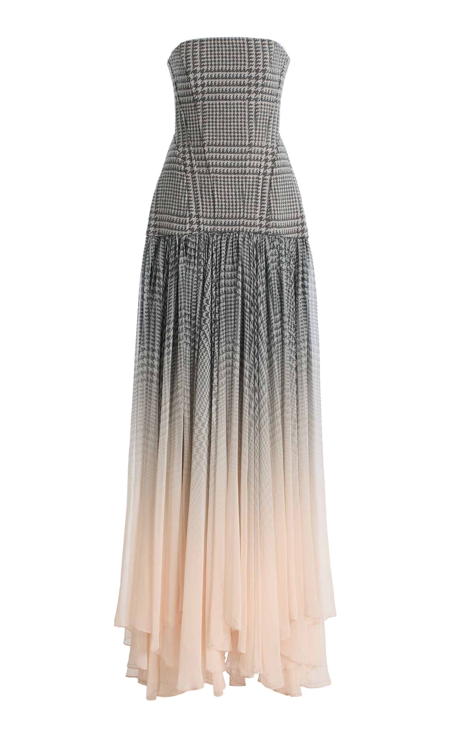 Bach Mai Ombré Plaid Wool-silk Corset-laced Gown In Gray
