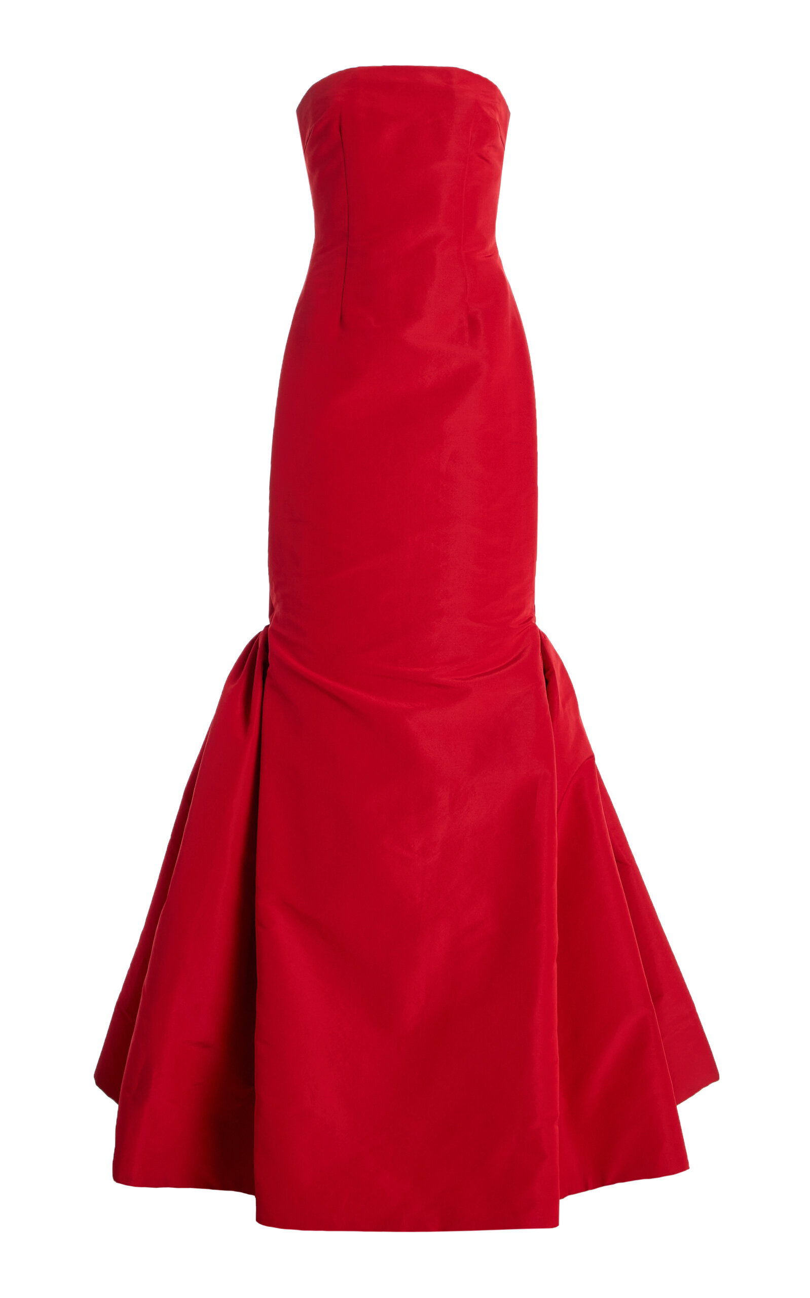 BACH MAI Strapless Silk Volant Bustle Gown - Red