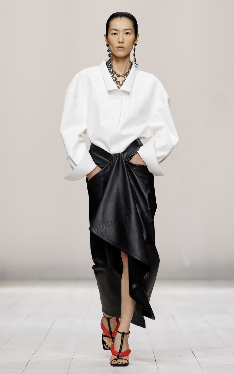 Givenchy Draped Plonge Leather Wrap Midi Skirt In Black