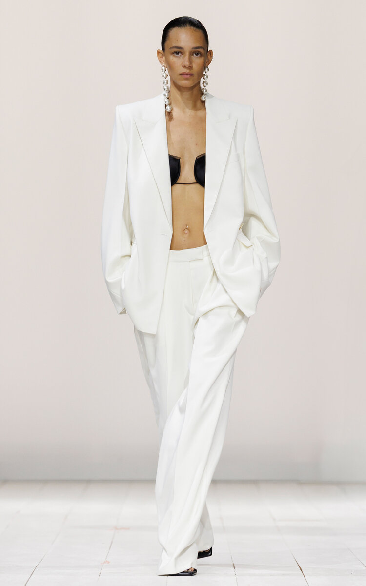 Givenchy Double-Pleat Wool Mohair Wide-Leg Pants - White