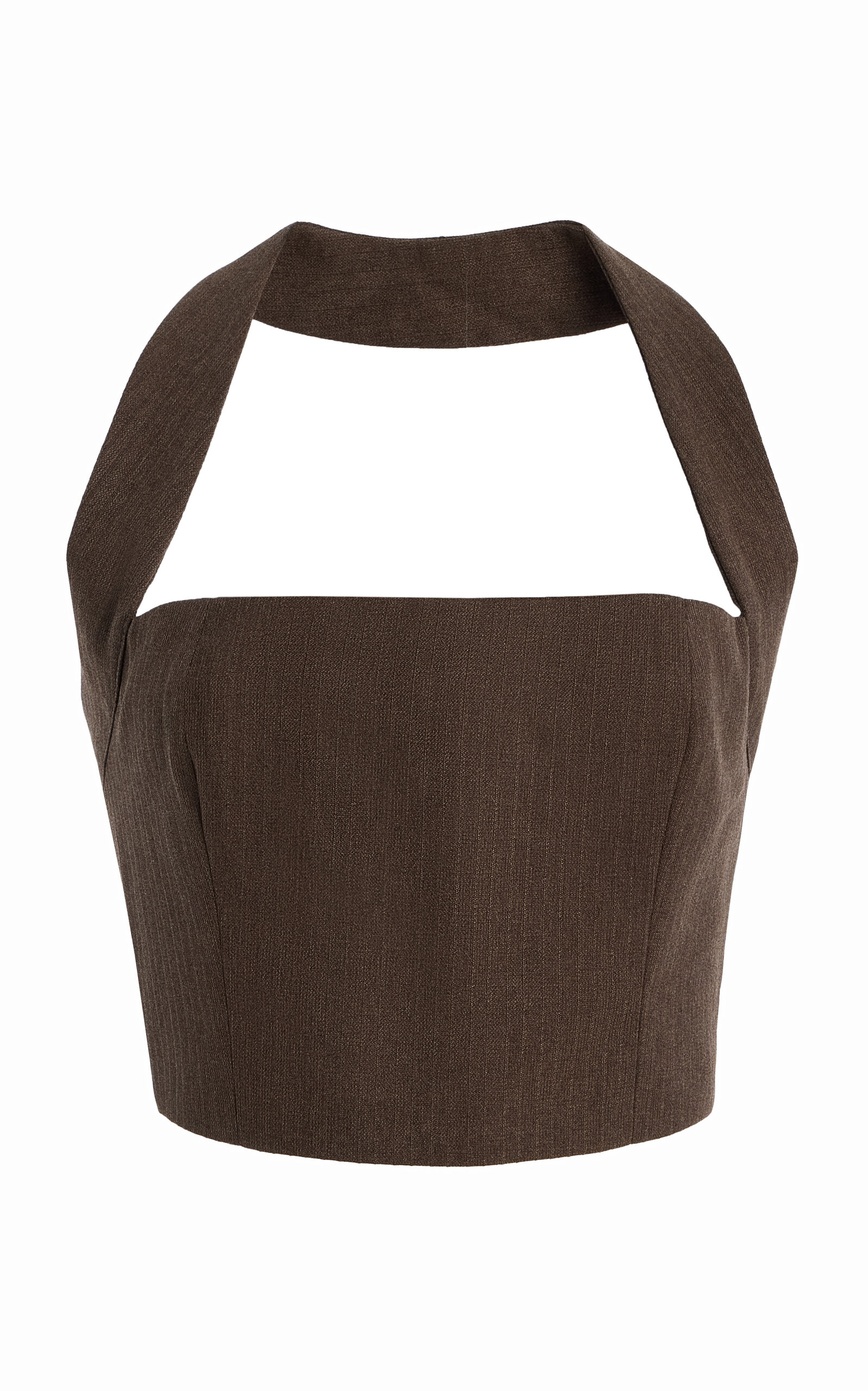 Tolu Coker Swoop Fitted Wool Halter Top - Brown