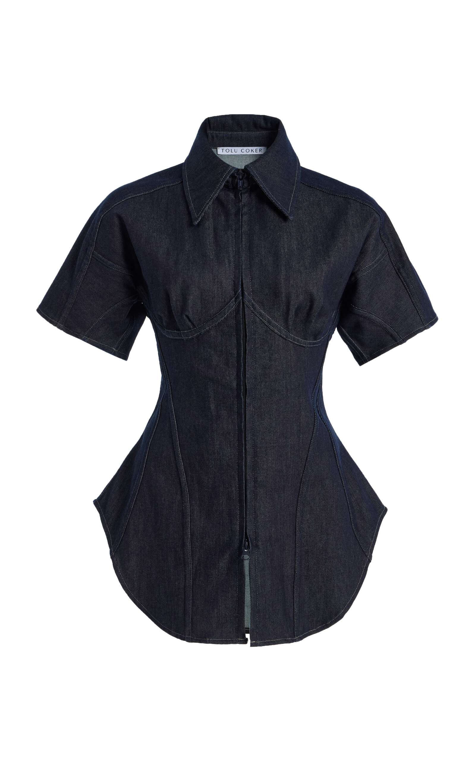 Tolu Coker Panelled Cotton Contour Bustier Blouse In Blue