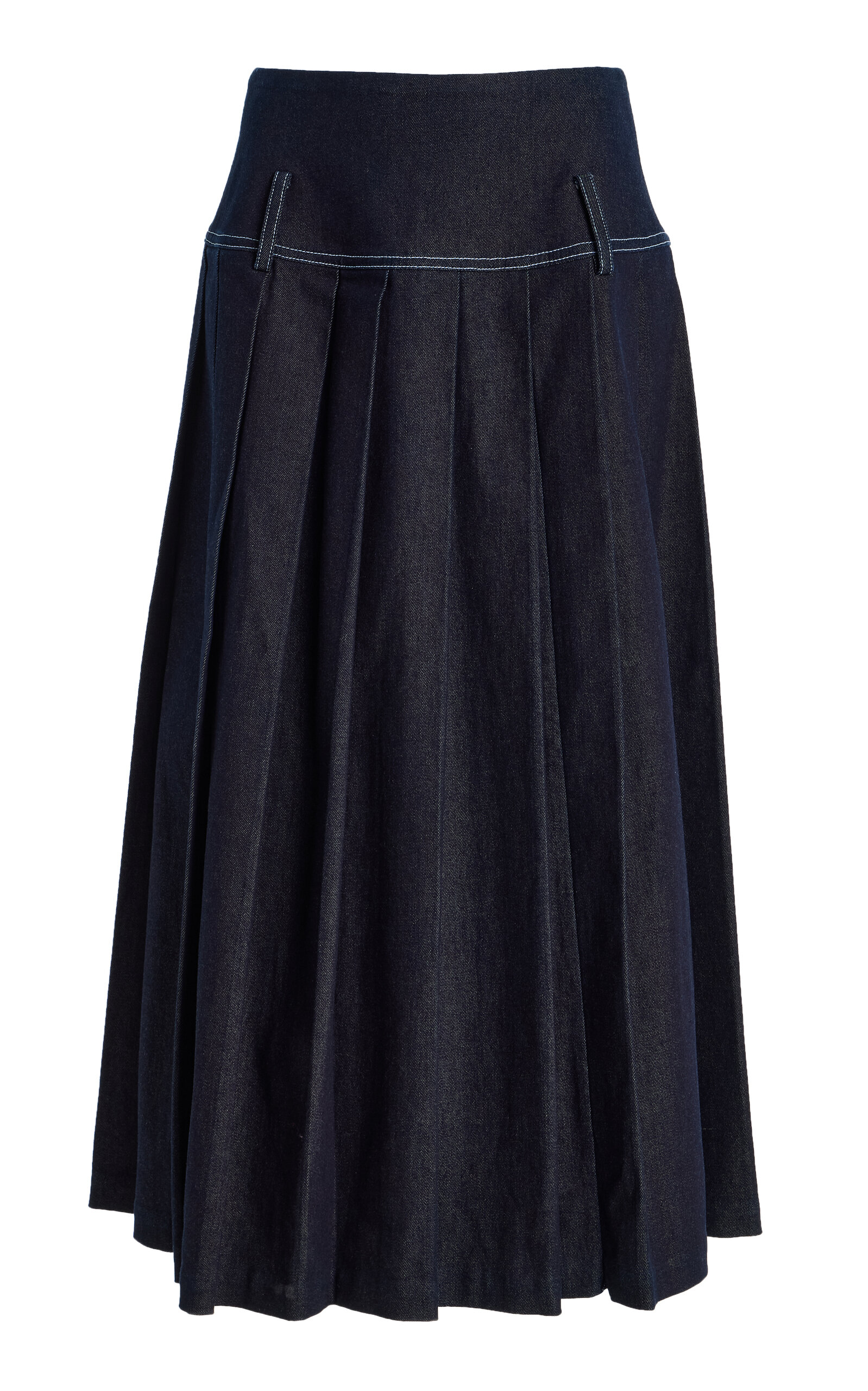 Tolu Coker Pleated Cotton Drop-Waisted Maxi Skirt - Dark Wash - XL