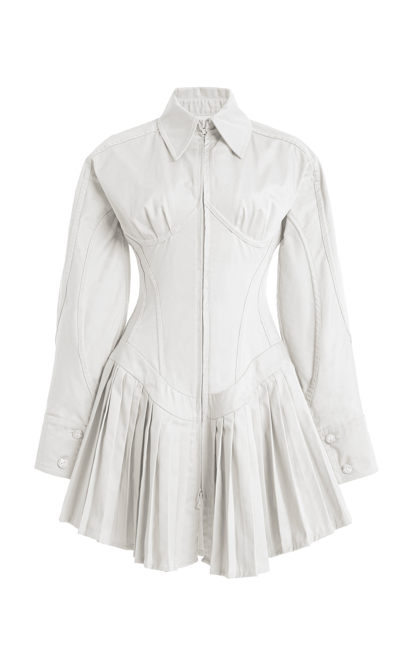 Tolu Coker Contour Bustier Pleated Cotton Mini Dress In White