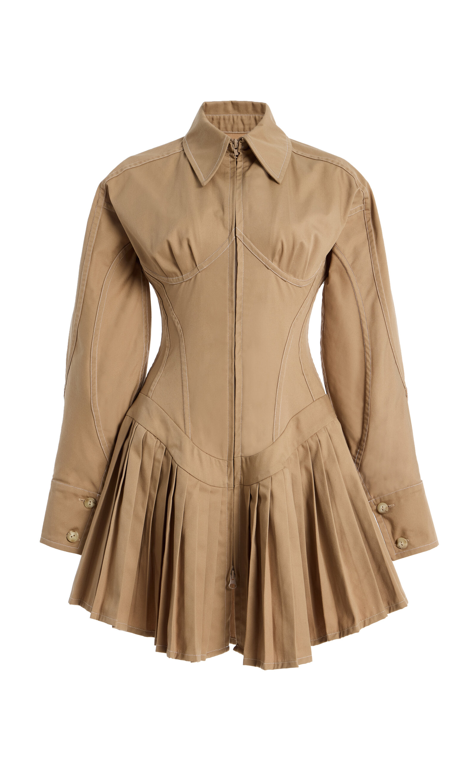 Tolu Coker Contour Bustier Pleated Cotton Mini Dress In Brown