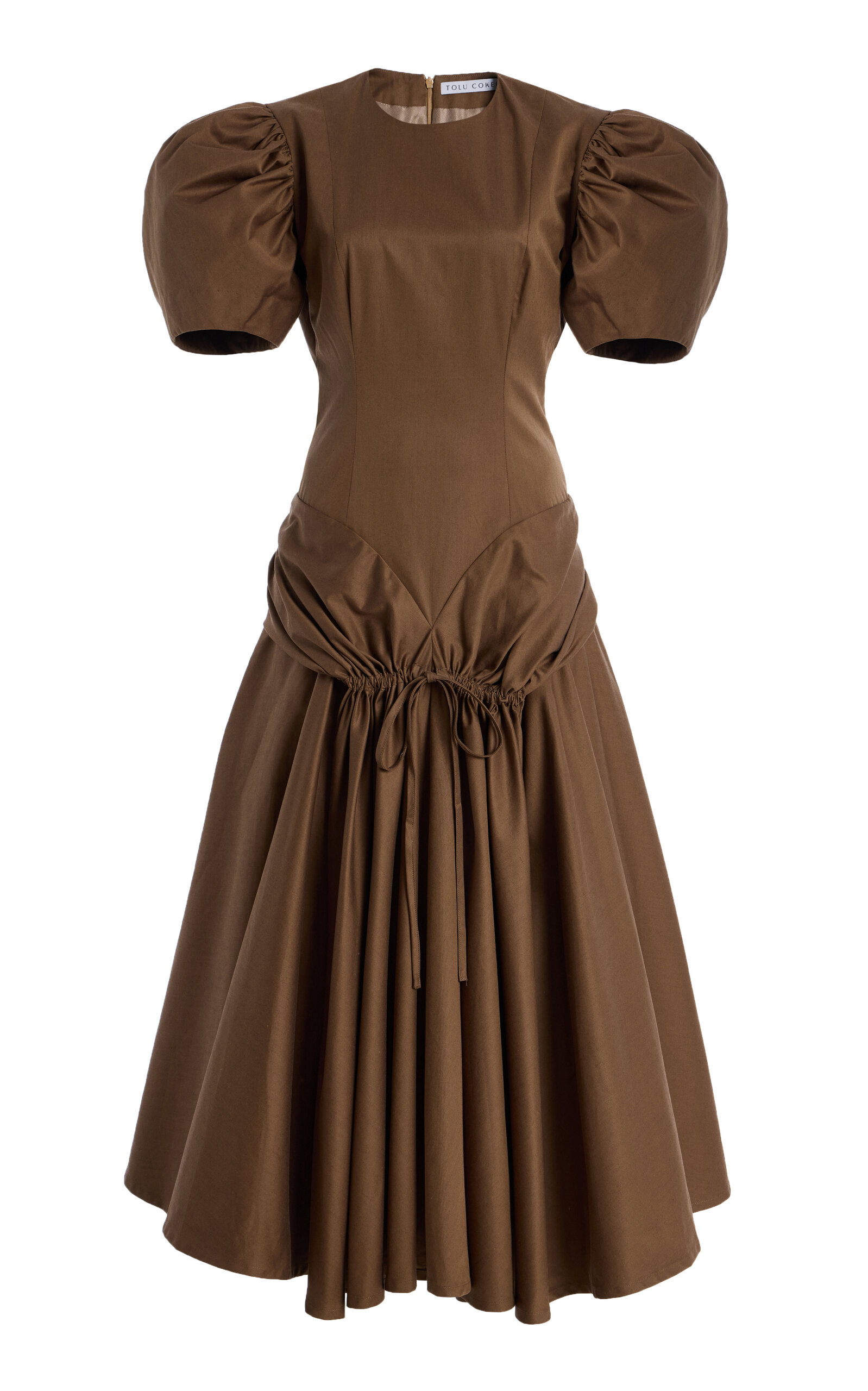 Tolu Coker Draped Cotton Poplin Midi Dress - Brown - XS