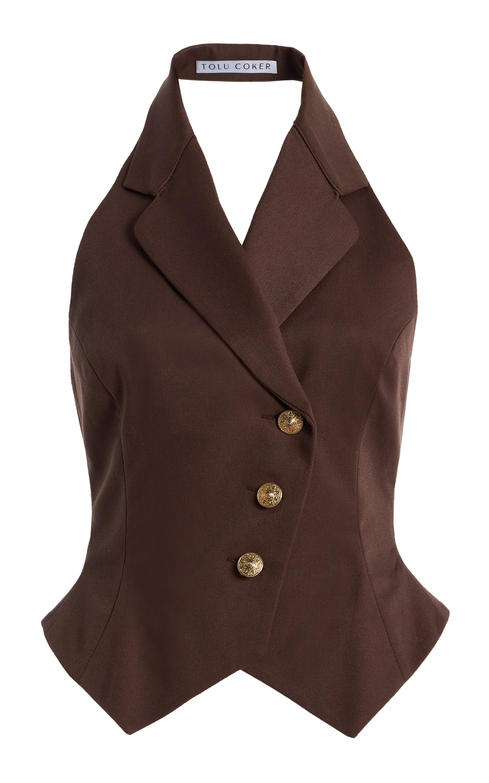 Tolu Coker Tailored Cotton Gabardine Waistcoat In Brown