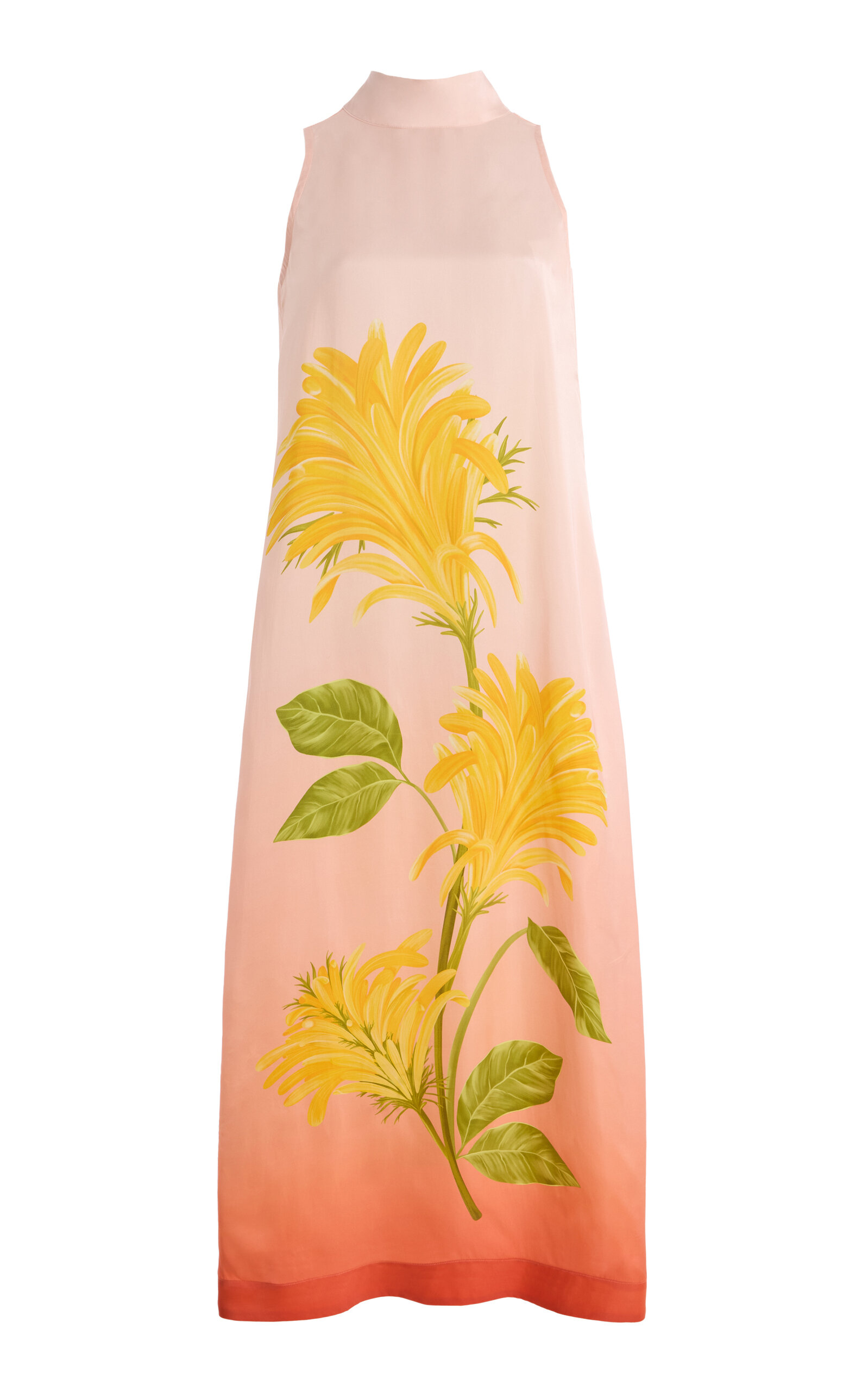 VERANDAH Tie-Neck Ombre Floral Satin Maxi Dress