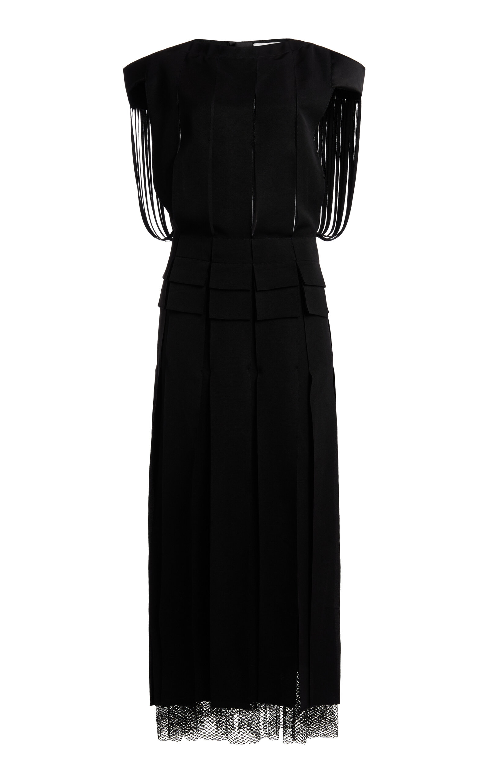 Lanvin Pleated Cotton-blend Long Dress In Black