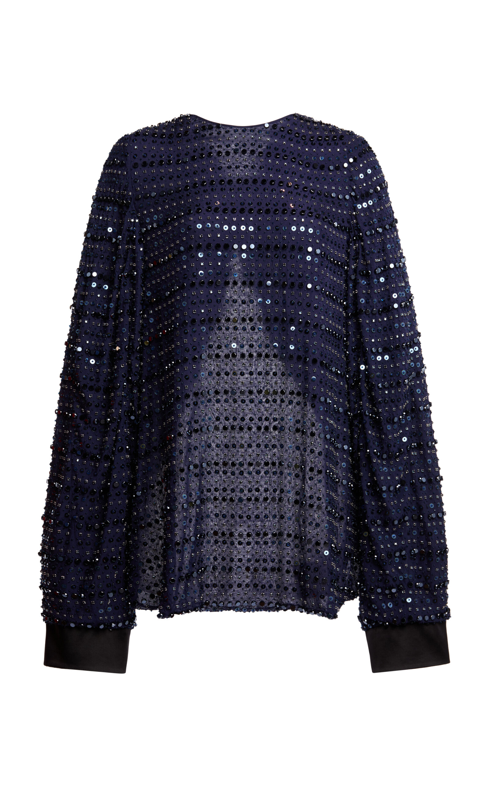 Lanvin Embroidered Open-back Silk Long-sleeve Top In Blue