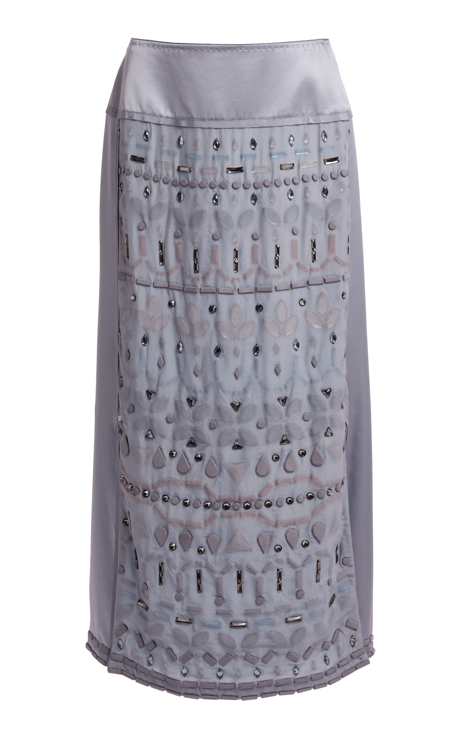 Lanvin Embroidered Knot-detail Silk Midi Skirt In Gray