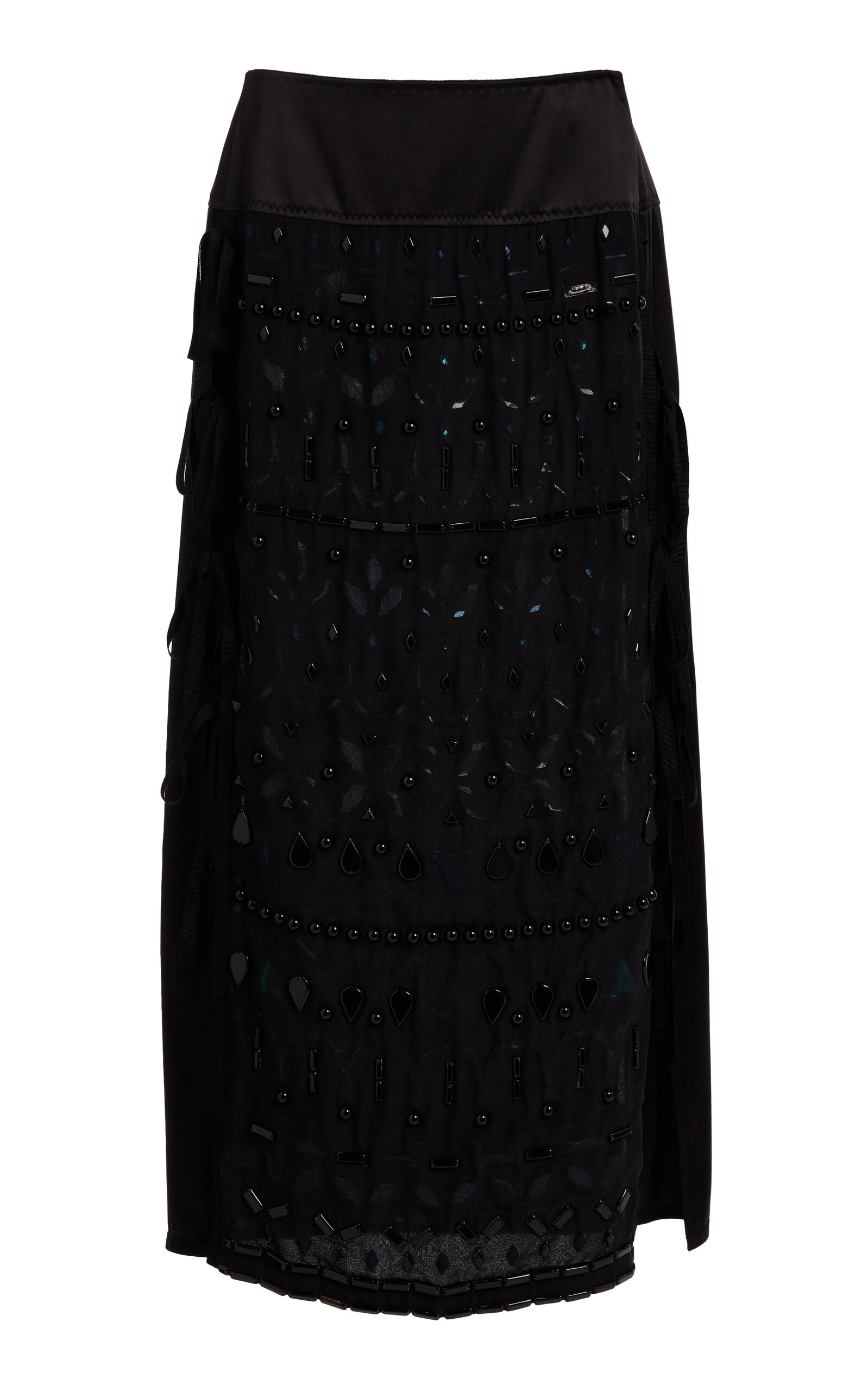 Lanvin Embroidered Knot-detail Silk Midi Skirt In Black
