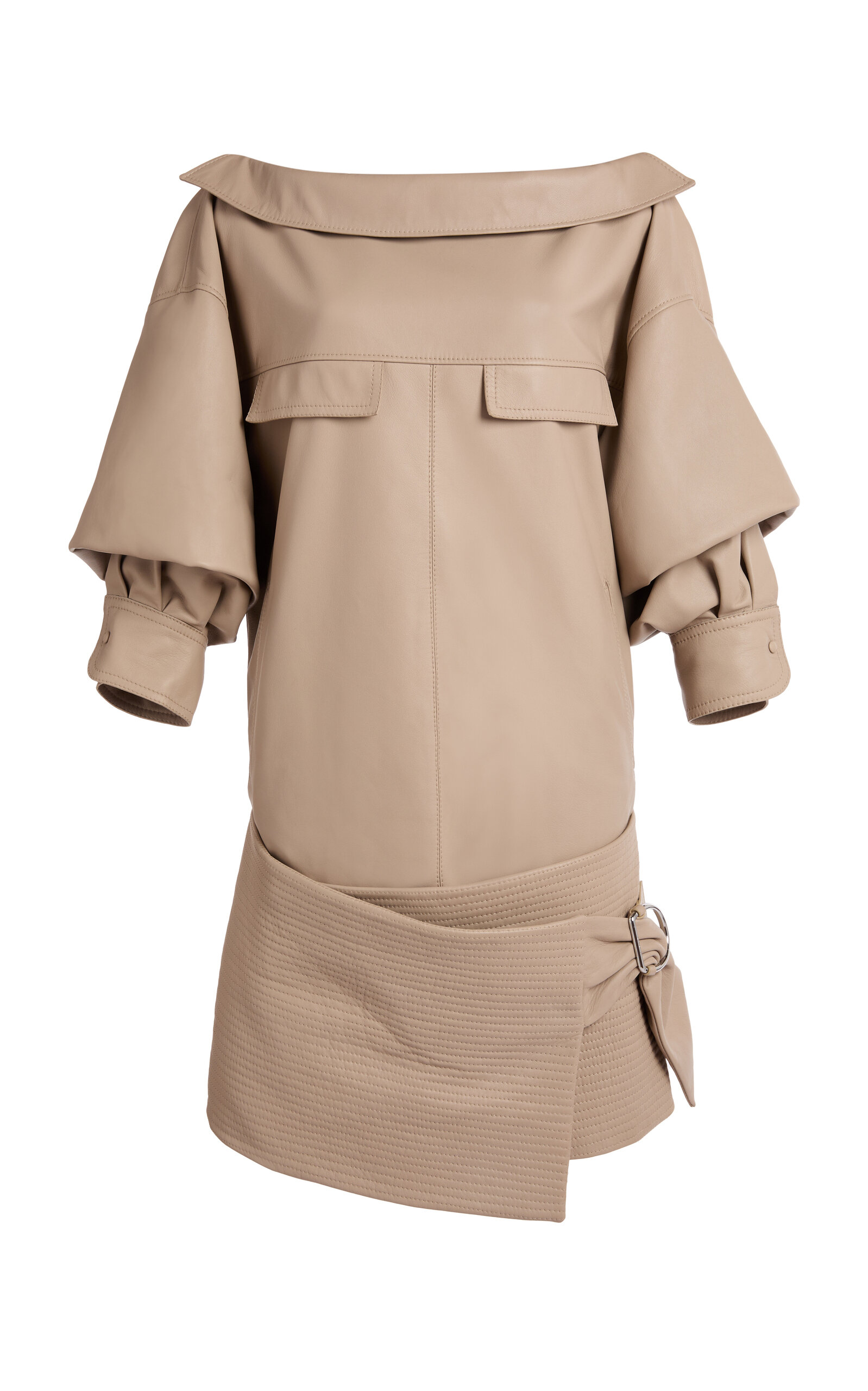 Lanvin Leather High-neck Mini Dress In Brown