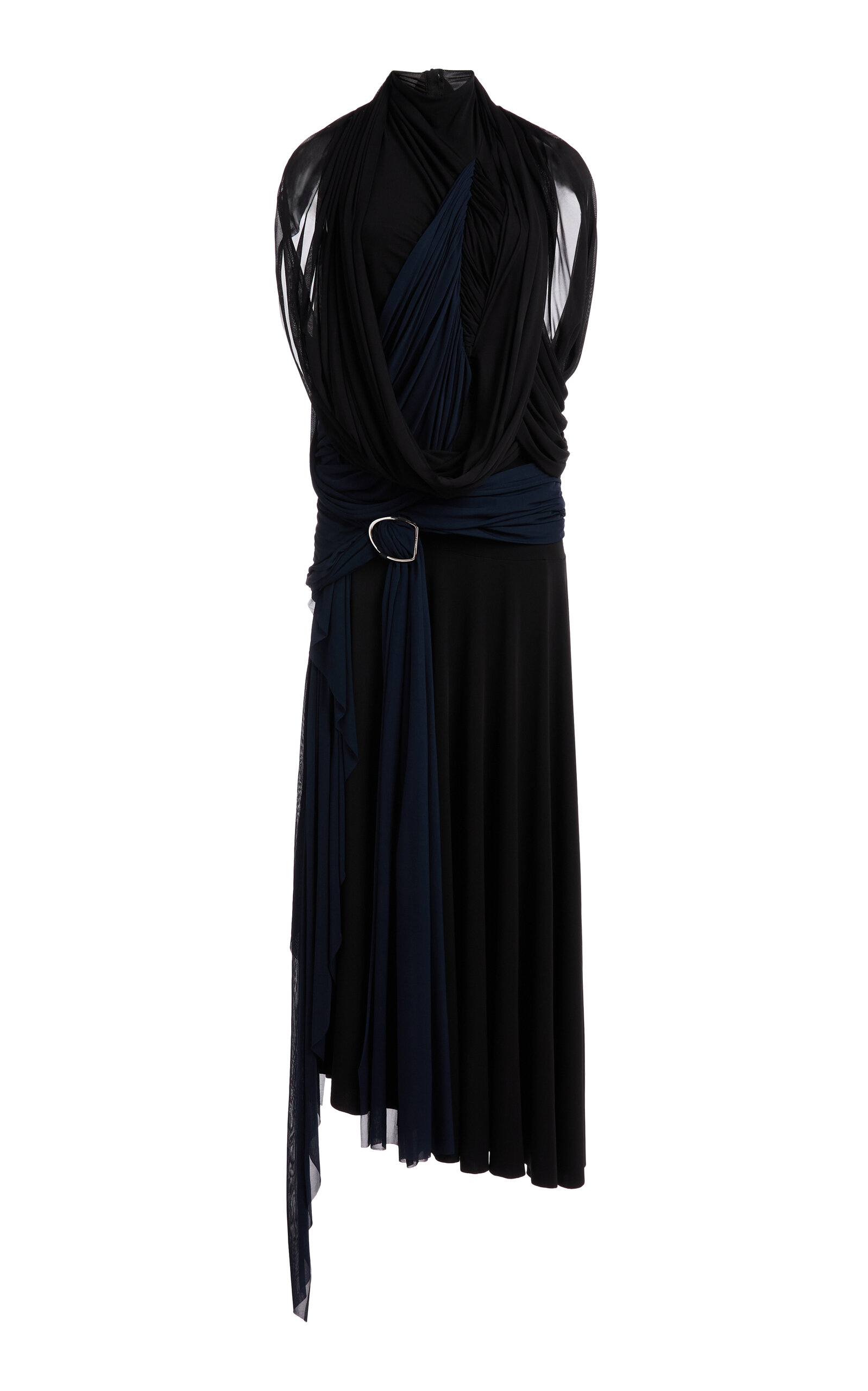 Lanvin Asymmetrical Draped Midi Dress In Black