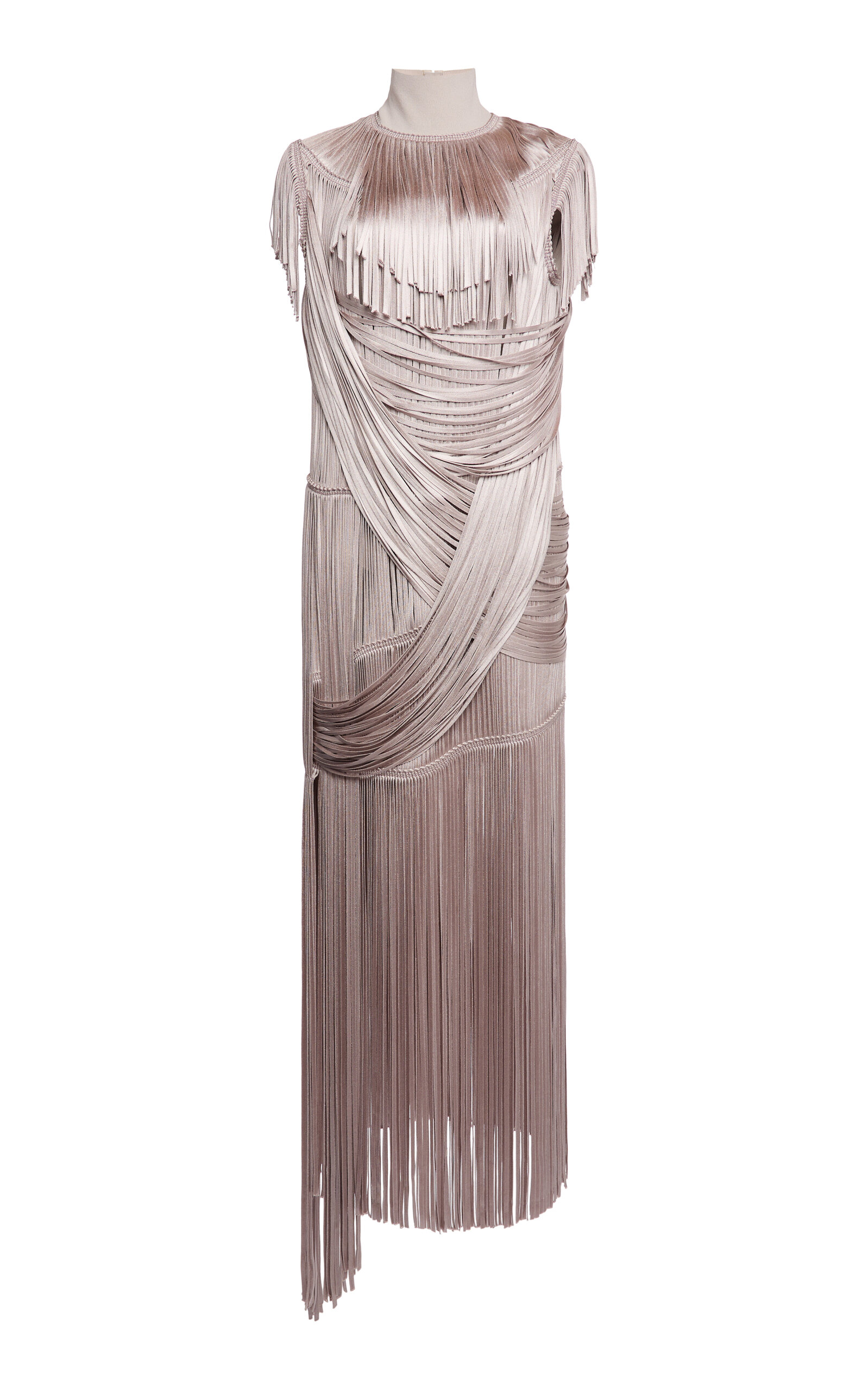 Lanvin Ribbons Fringe Midi Dress In Neutral
