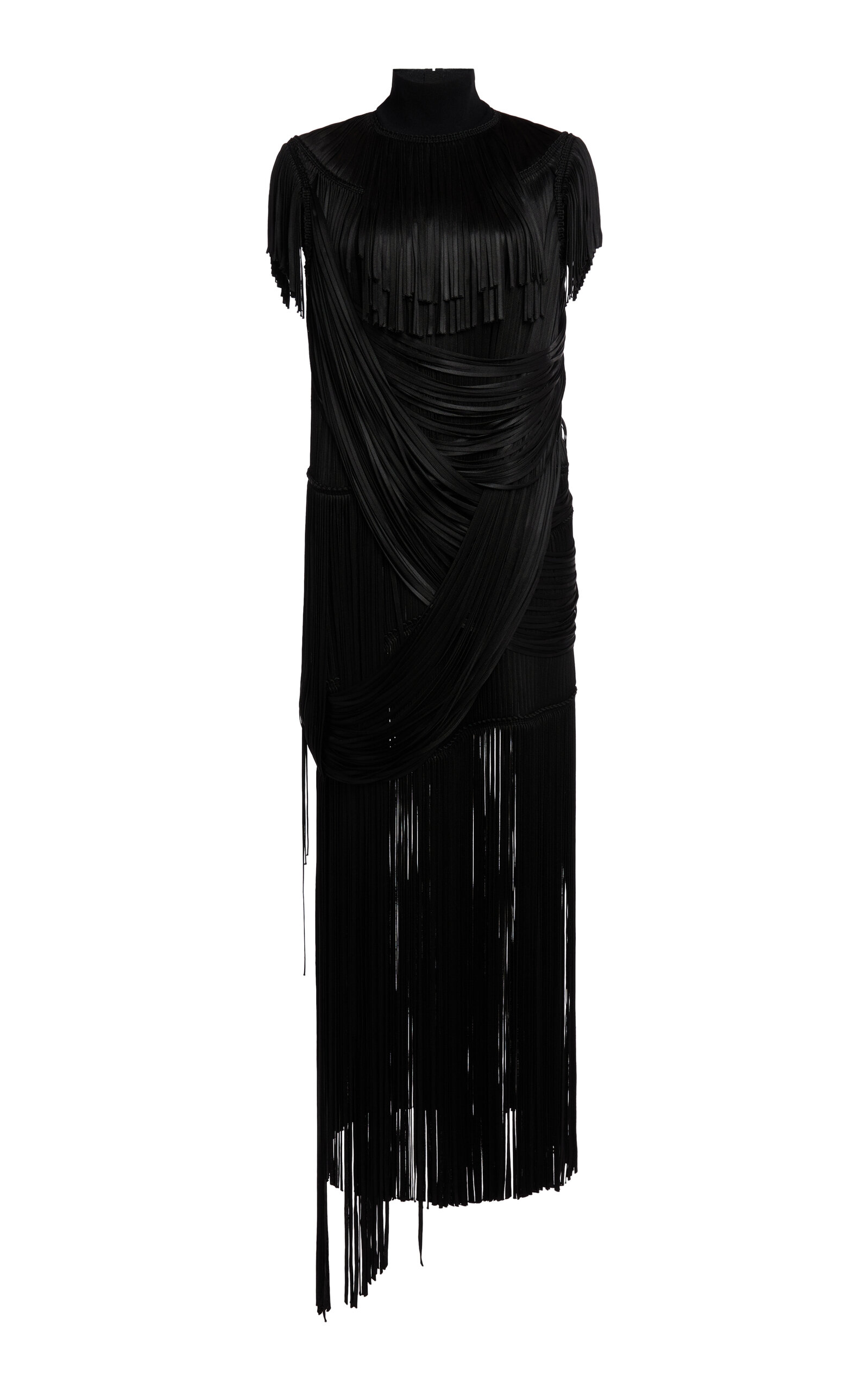 Lanvin Ribbons Fringe Midi Dress In Black