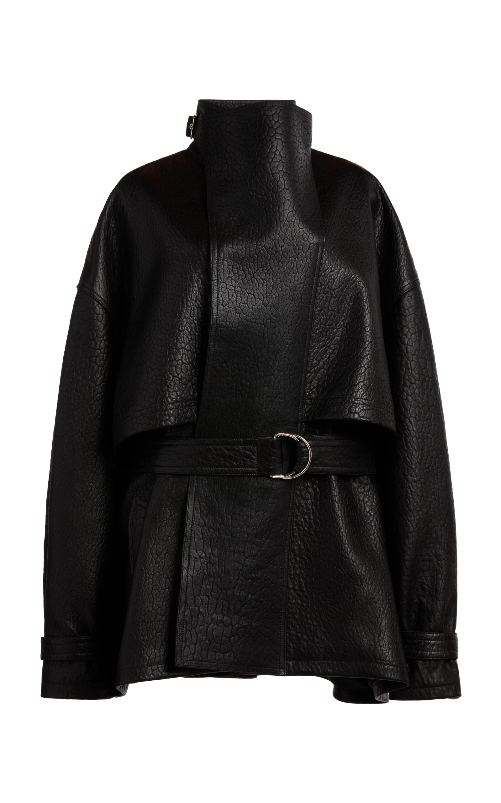 Lanvin Leather High-neck Coat In Black