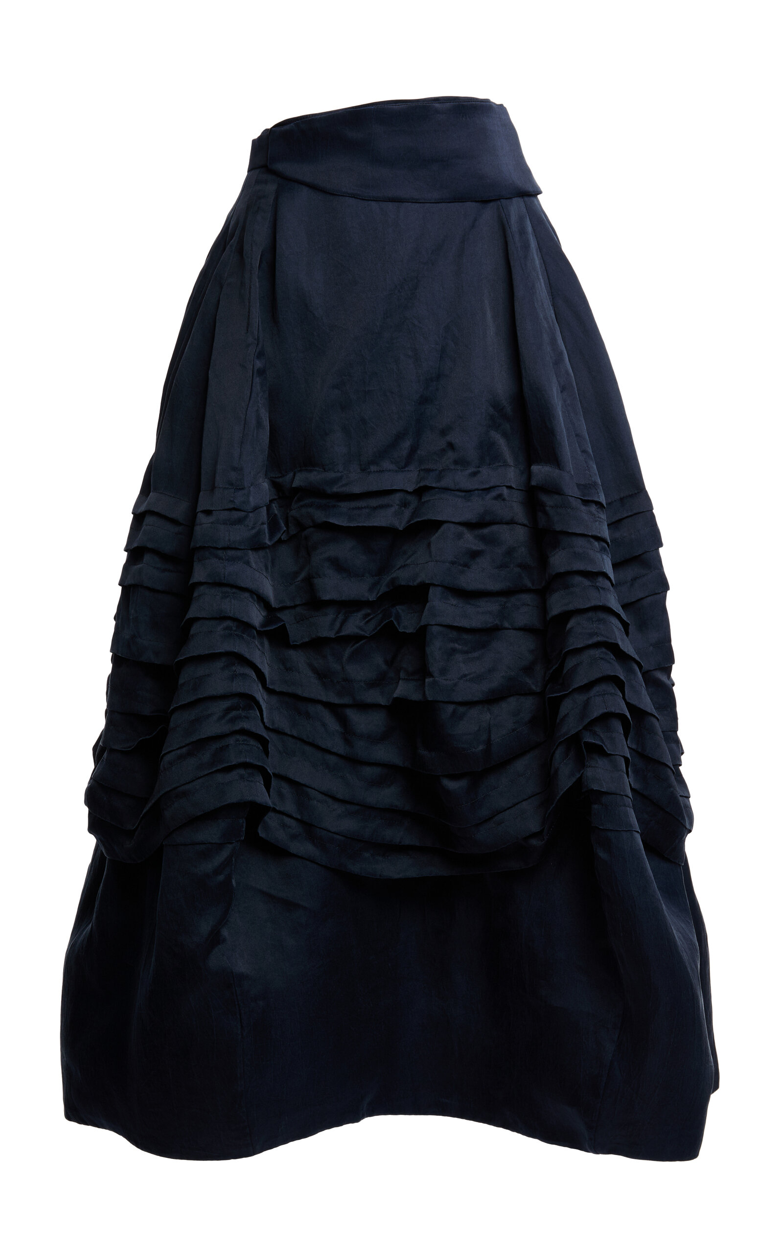 Lanvin Pleated Balloon Silk Midi Skirt In Blue