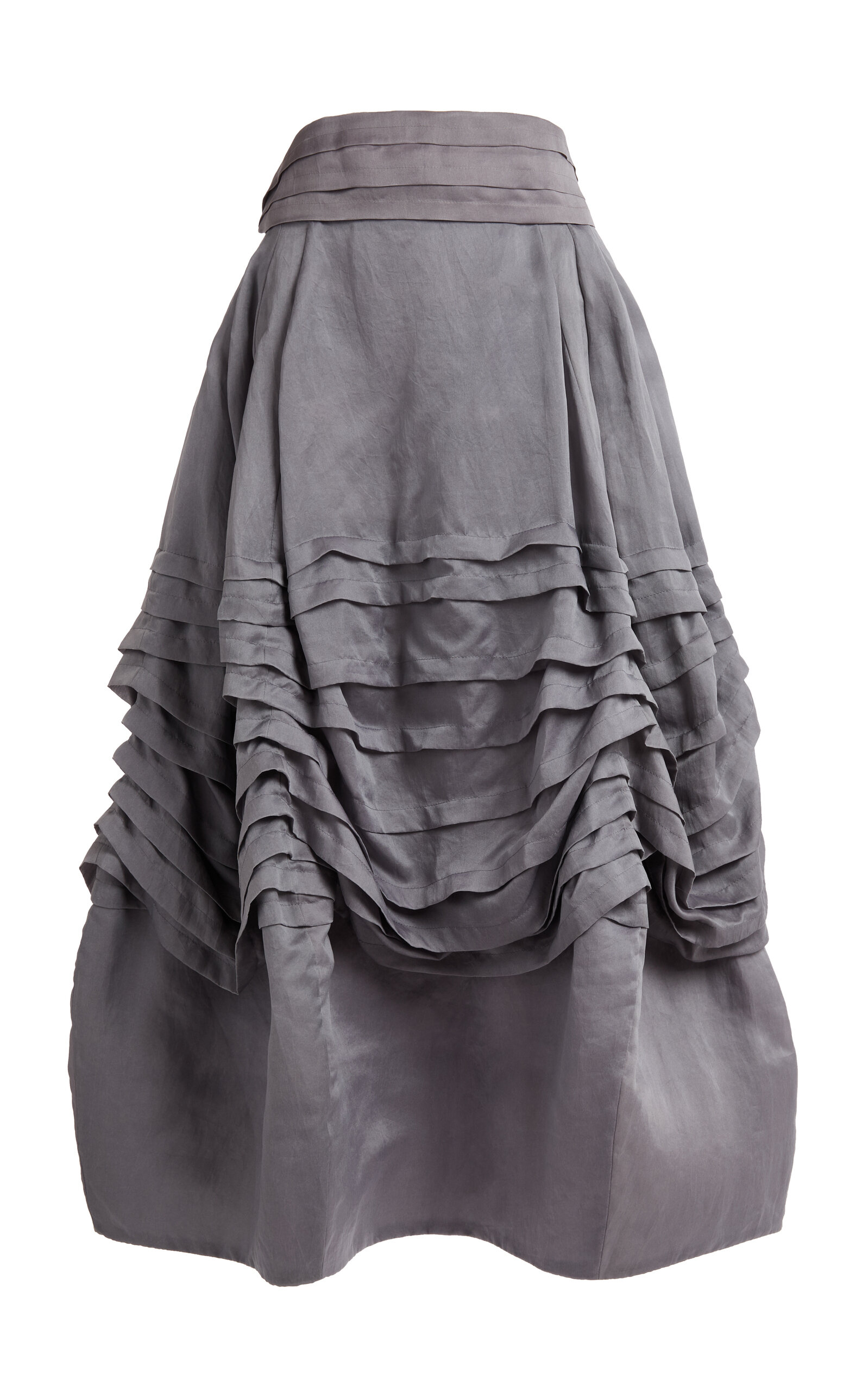 Lanvin Pleated Balloon Silk Midi Skirt In Gray