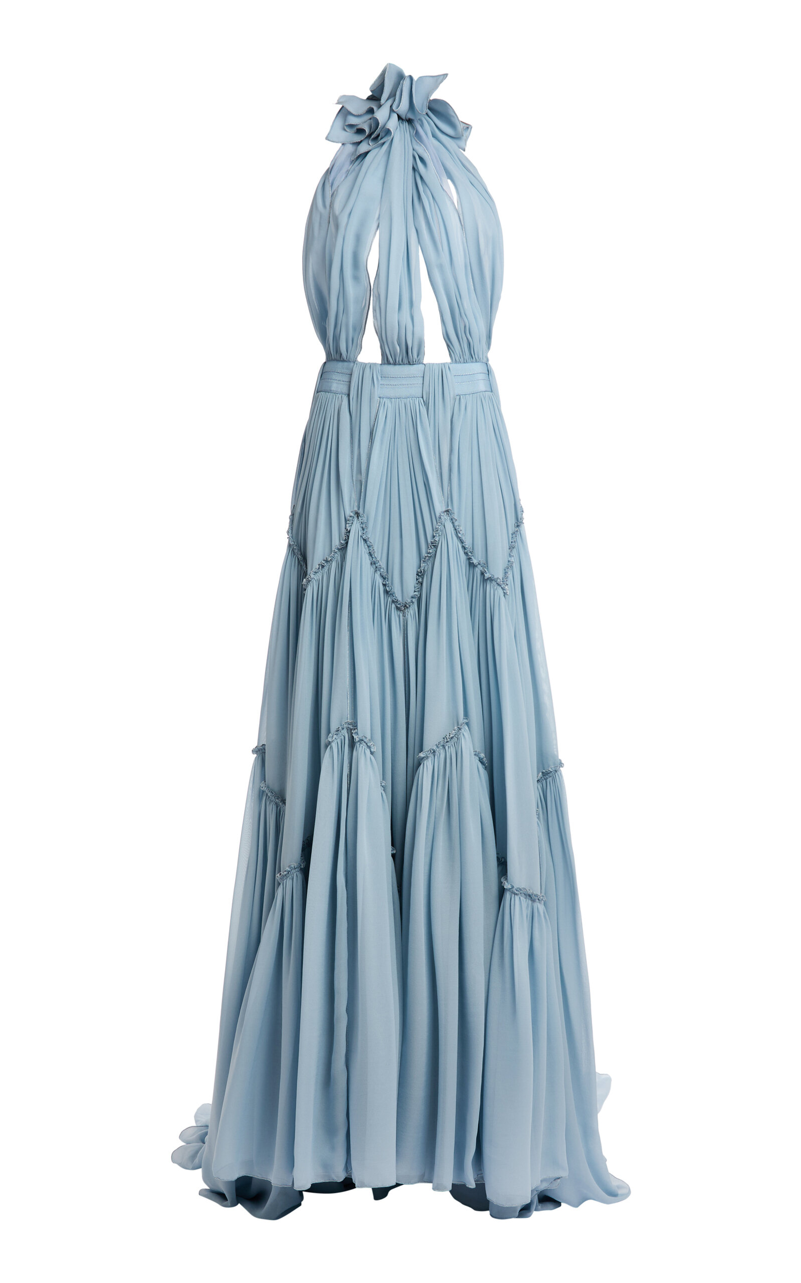 Lanvin High-neck Pleated Silk Maxi Dress In Blue