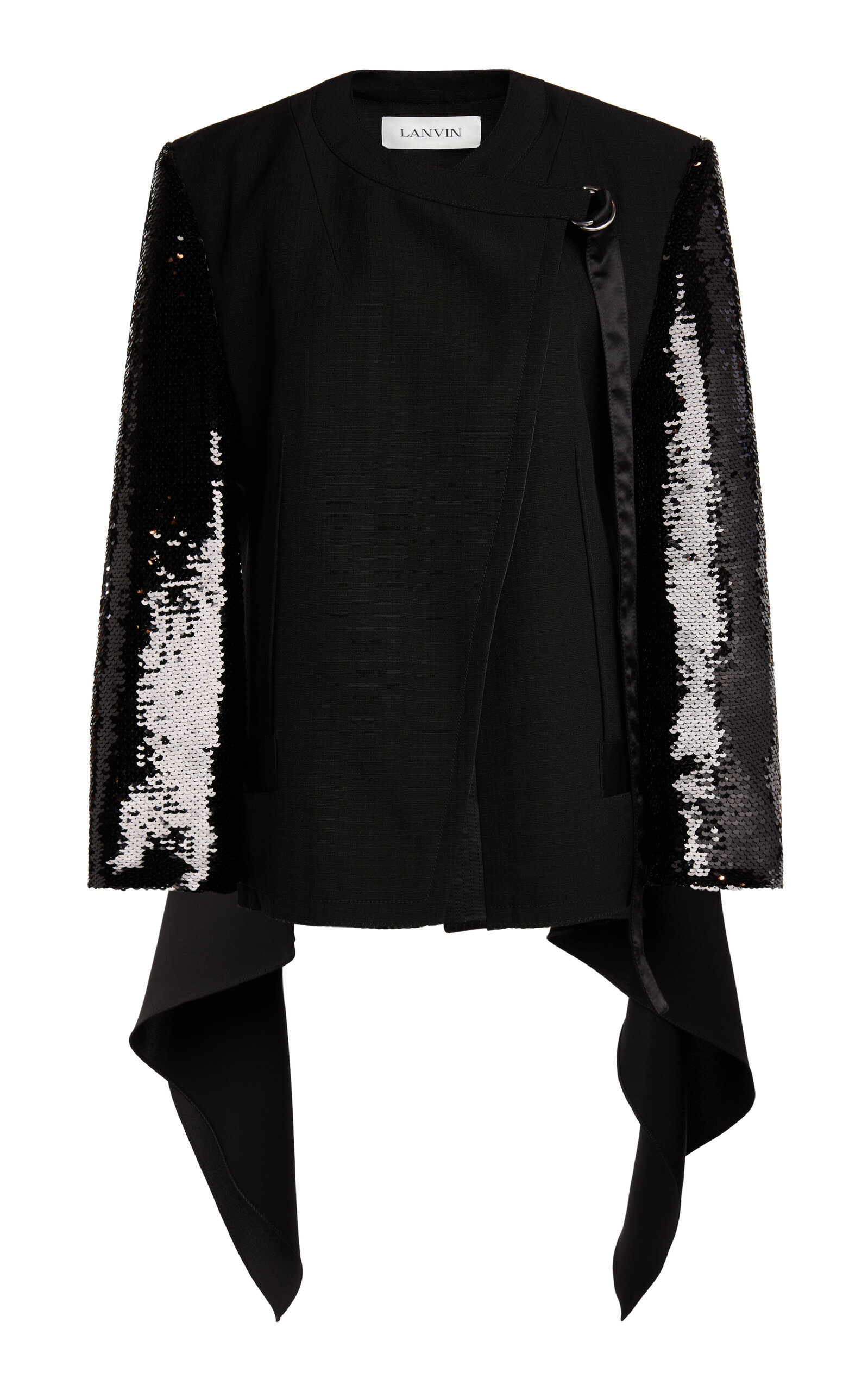 Lanvin Sequin-sleeved Asymmetrical Silk-blend Jacket In Black