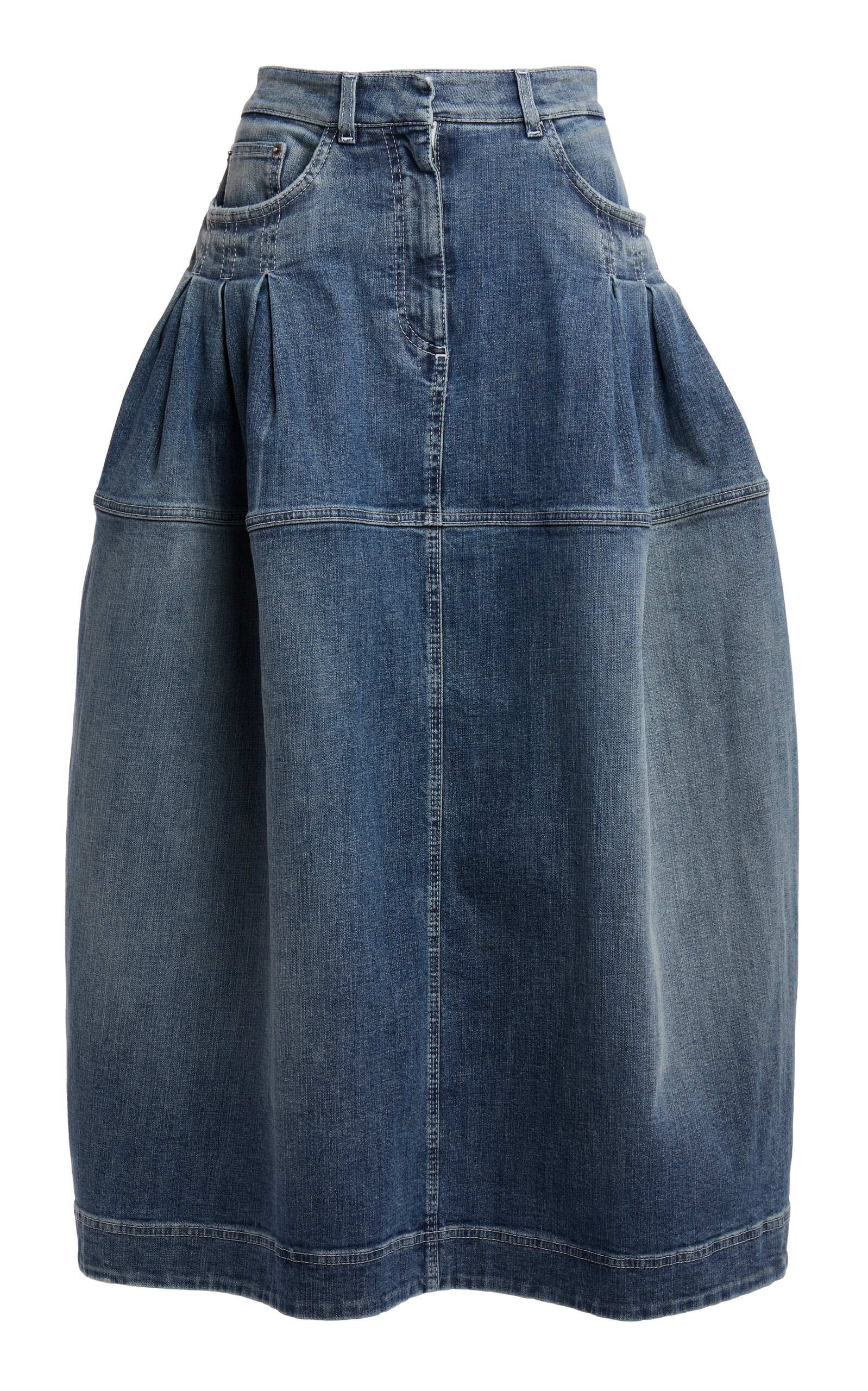 Lanvin Denim Balloon Cotton-blend Midi Skirt In Blue