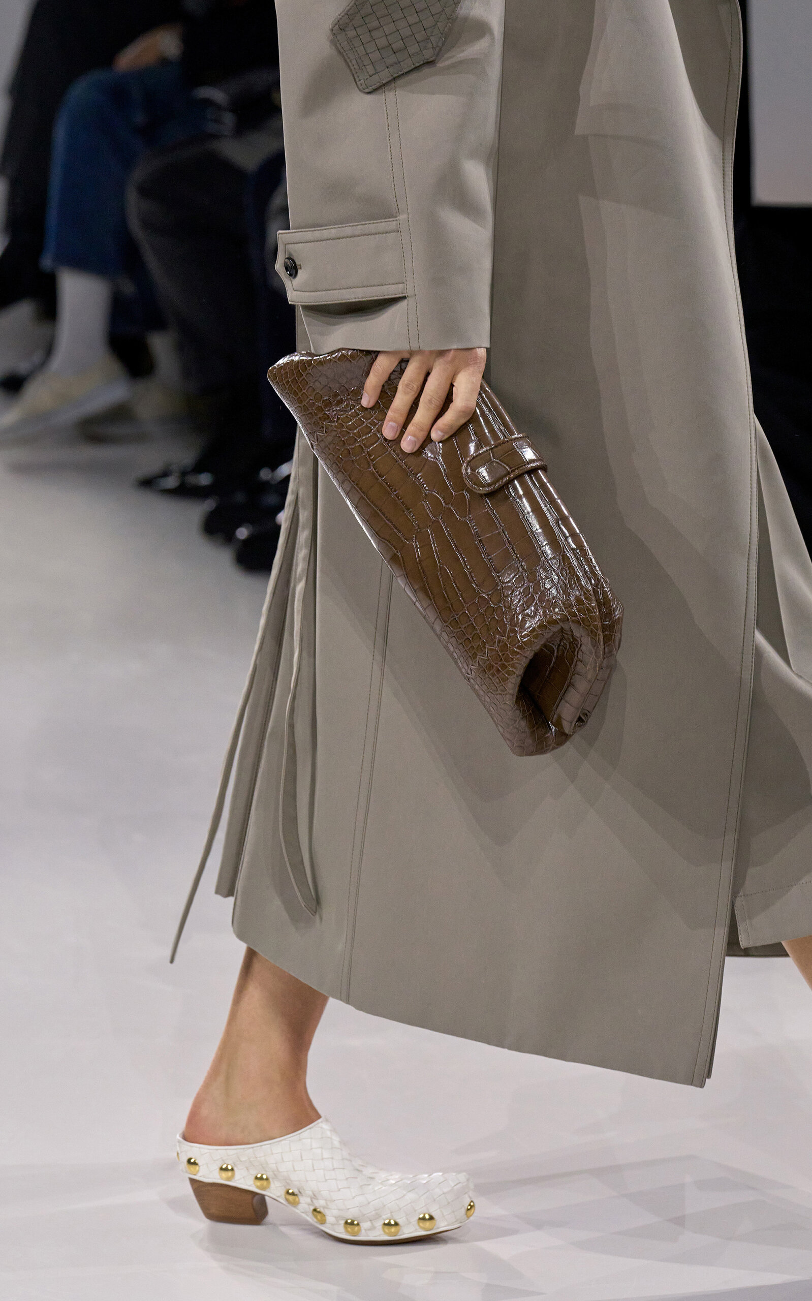 Bottega Veneta Quilted Leather with Gold Studs Mule Heel — White