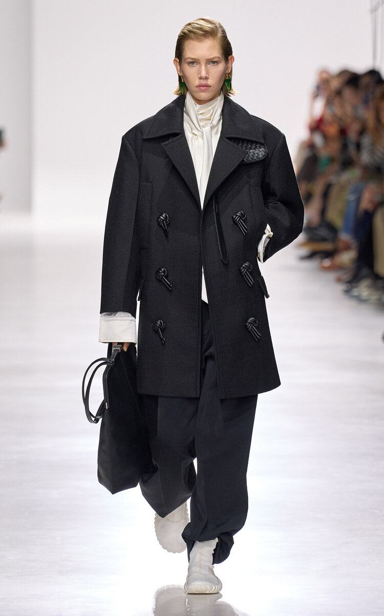 Bottega Veneta Belted Wool Mohair Gabardine Coat In Black