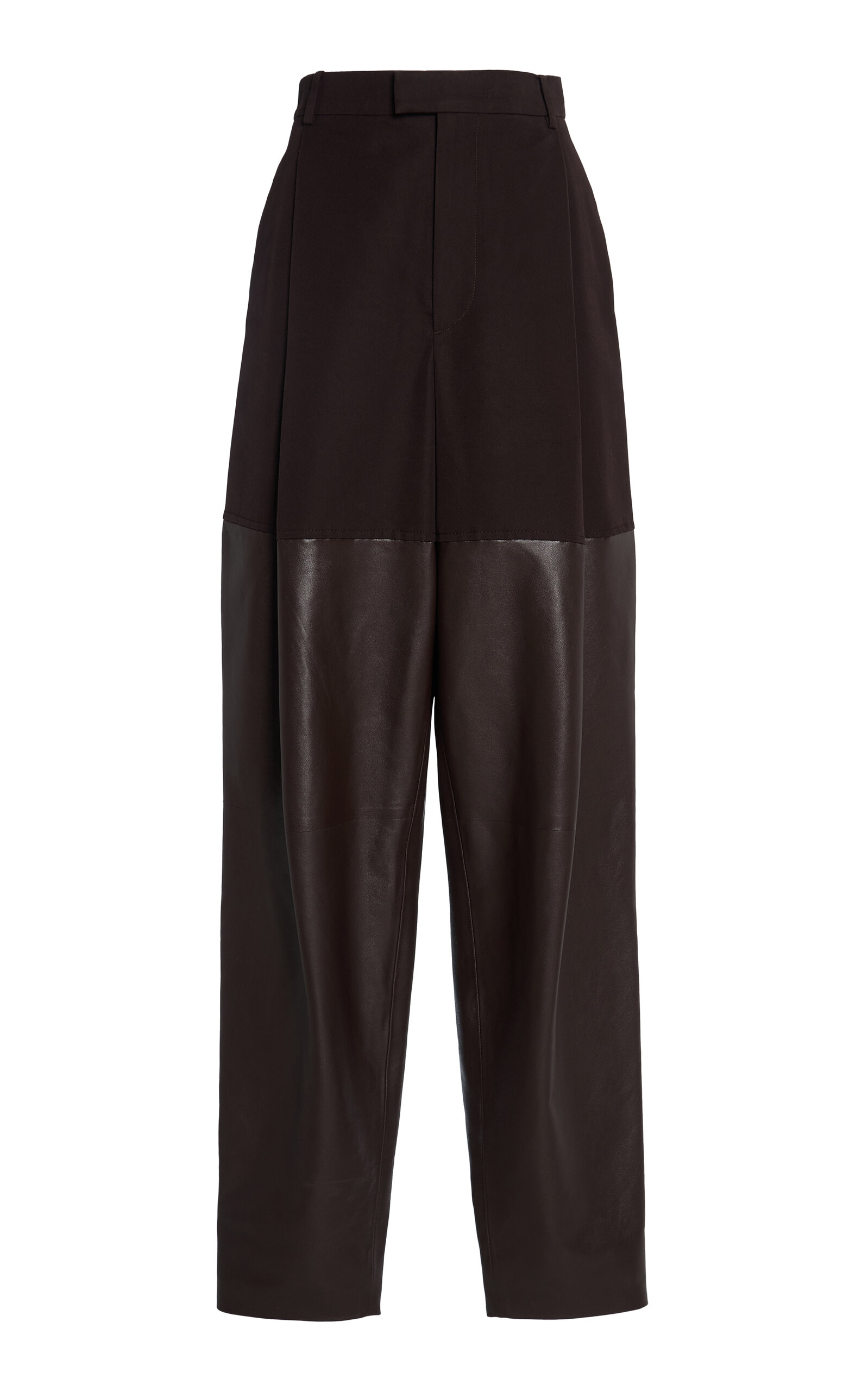 Bottega Veneta Gabardine & Leather Wide-Leg Pants