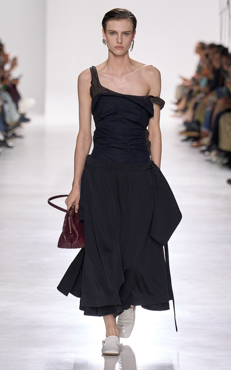 Bottega Veneta Draped Cotton Organdie Midi Dress In Black