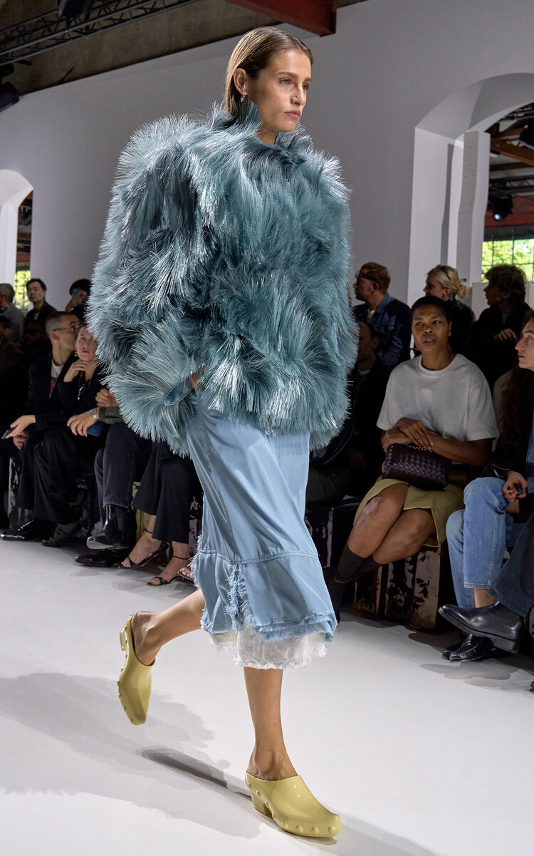 Bottega Veneta Ruffled Washed Parachute Midi Skirt In Blue