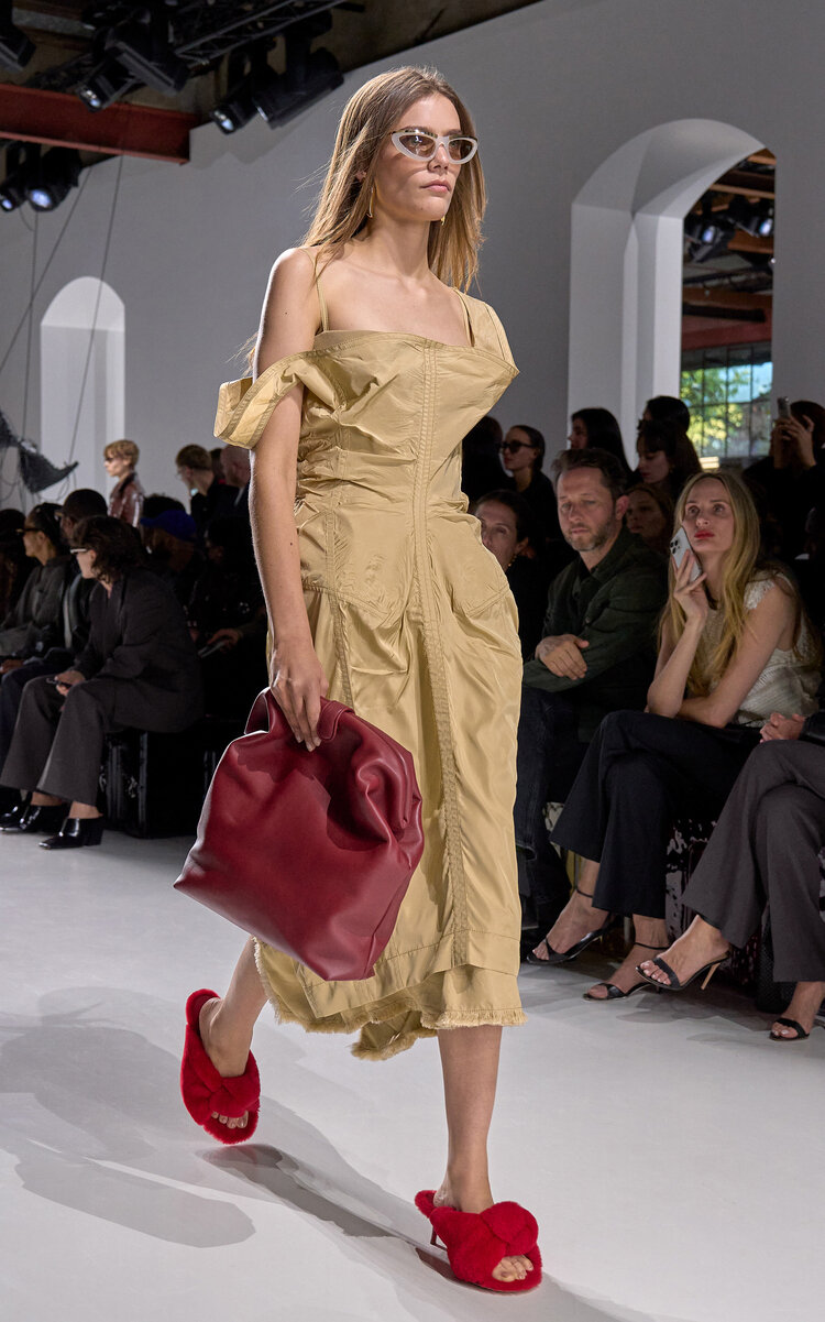 Bottega Veneta Ruffled Silk Parachute Midi Dress In Neutral