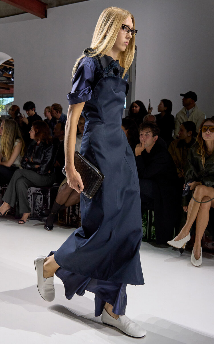 Bottega Veneta Sleeveless Cotton Twill Midi Dress - Navy