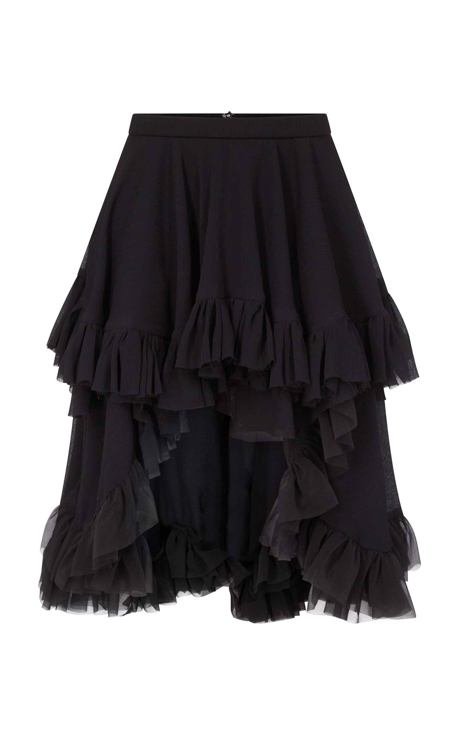 Ludovic De Saint Sernin Ernestine Ruffle-trimmed Linen Knee-length Skirt In Black