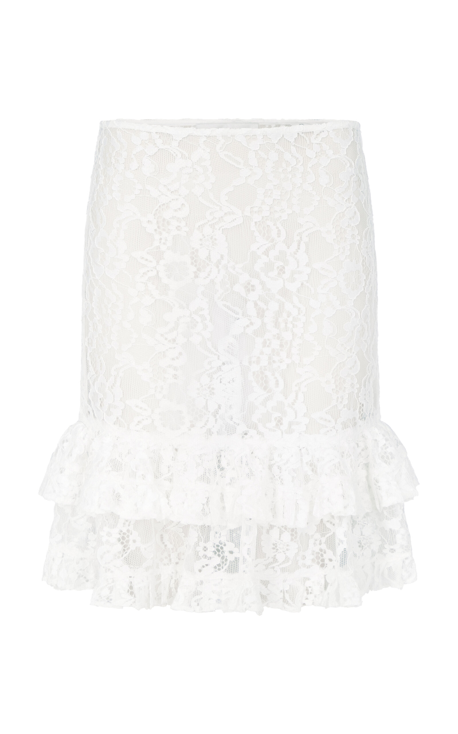 Ludovic De Saint Sernin Ernestine Ruffle-trimmed Guipure Lace Knee-length Skirt In White