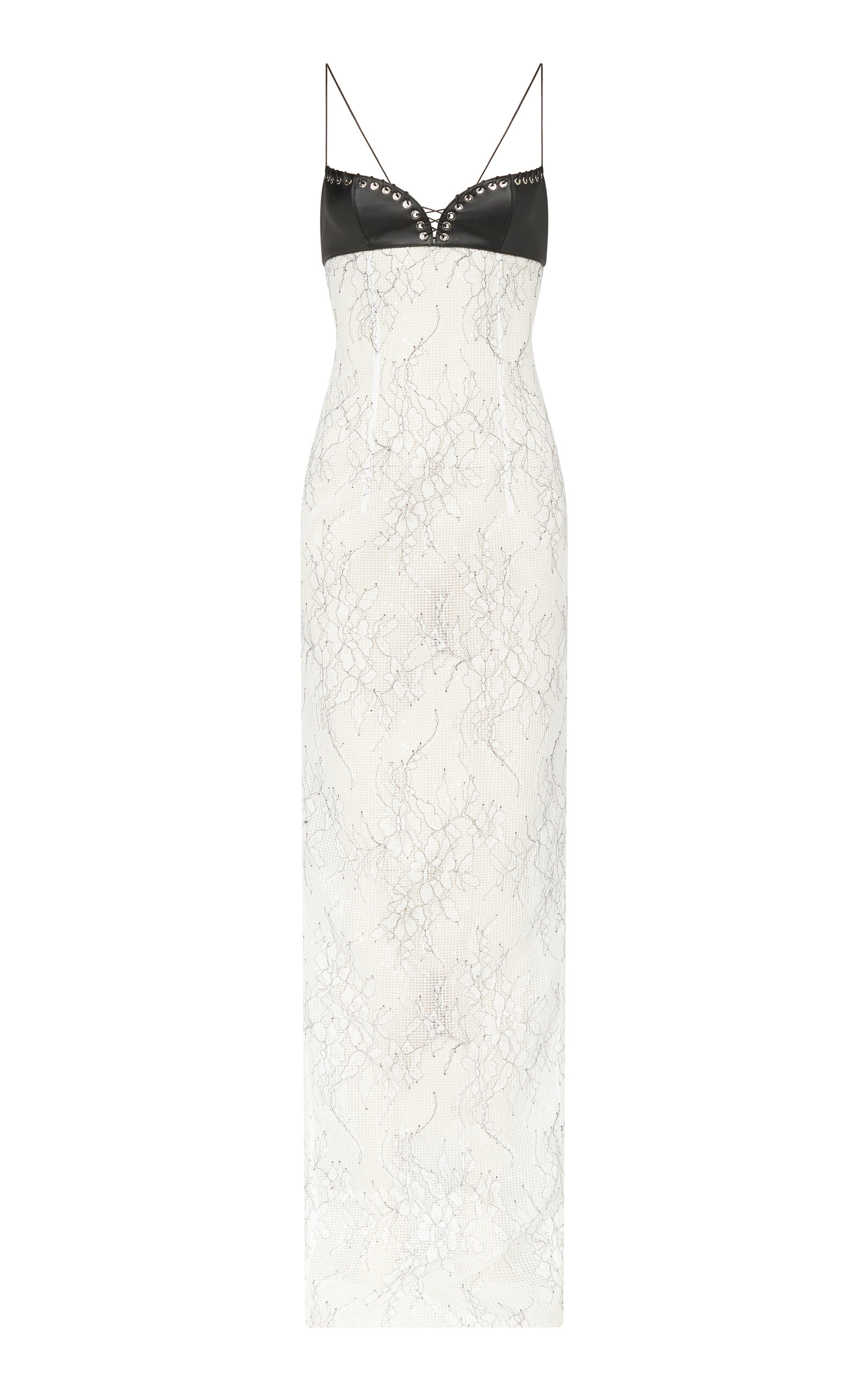 Ludovic De Saint Sernin Isabella Leather & Lace Maxi Dress In Multi