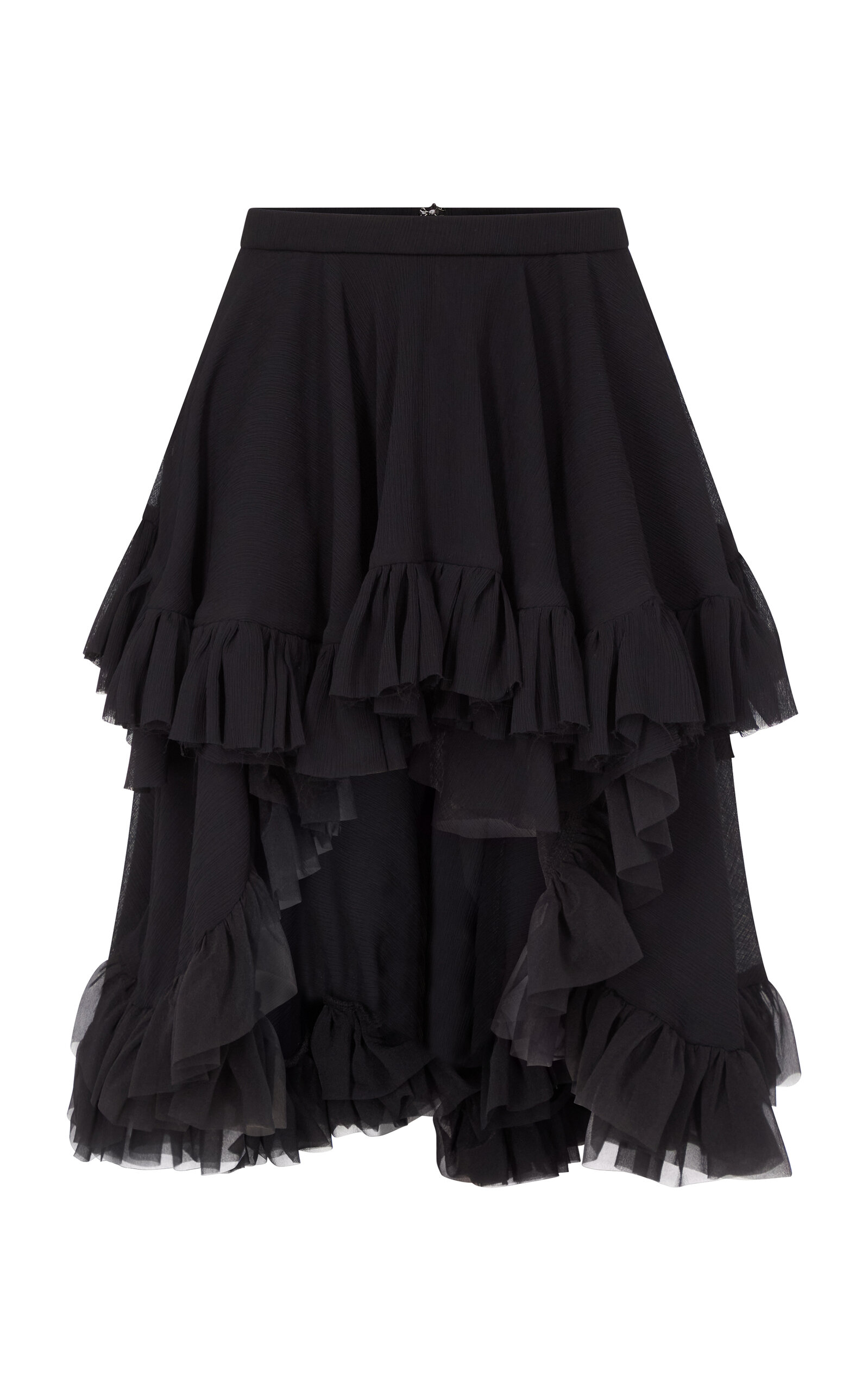 Ludovic De Saint Sernin Ernestine Ruffle-trimmed Linen Knee-length Skirt In Black