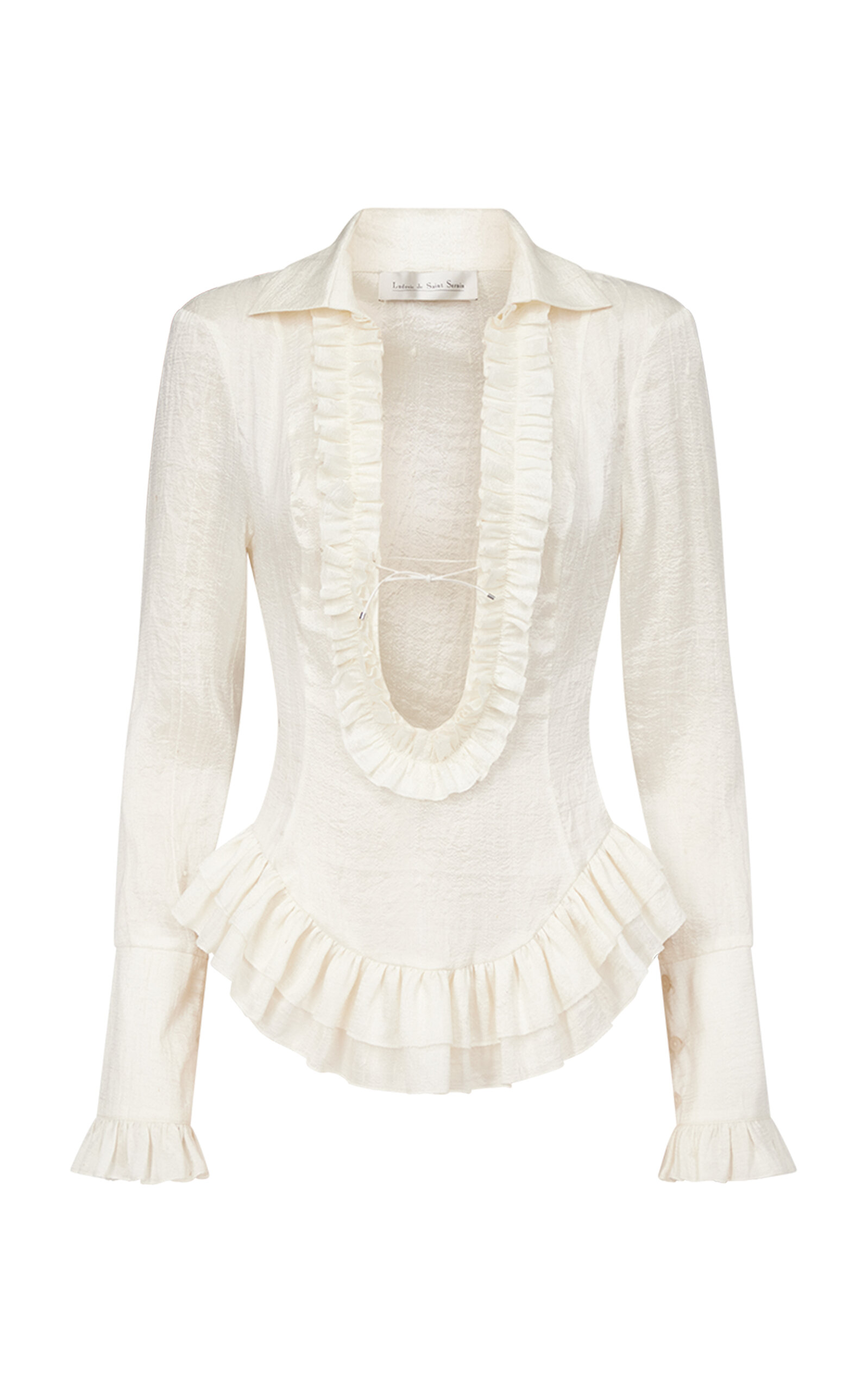 Ludovic de Saint Sernin Duchesse Plunging Neckline Silk Top - White