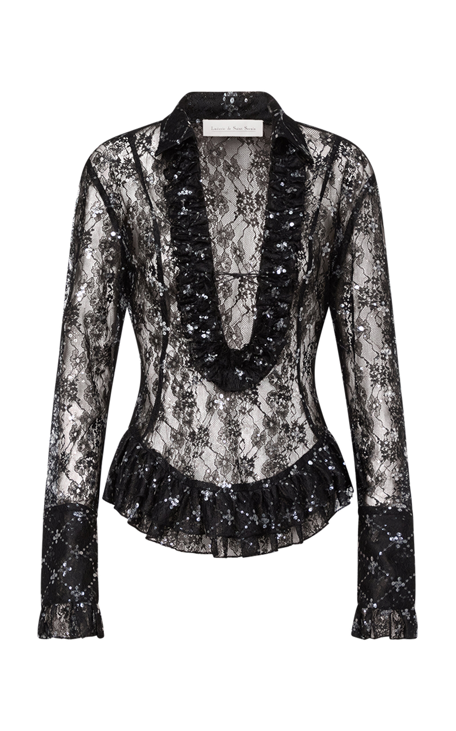 Ludovic De Saint Sernin Duchesse Sequined Plunging Neckline Top In Black