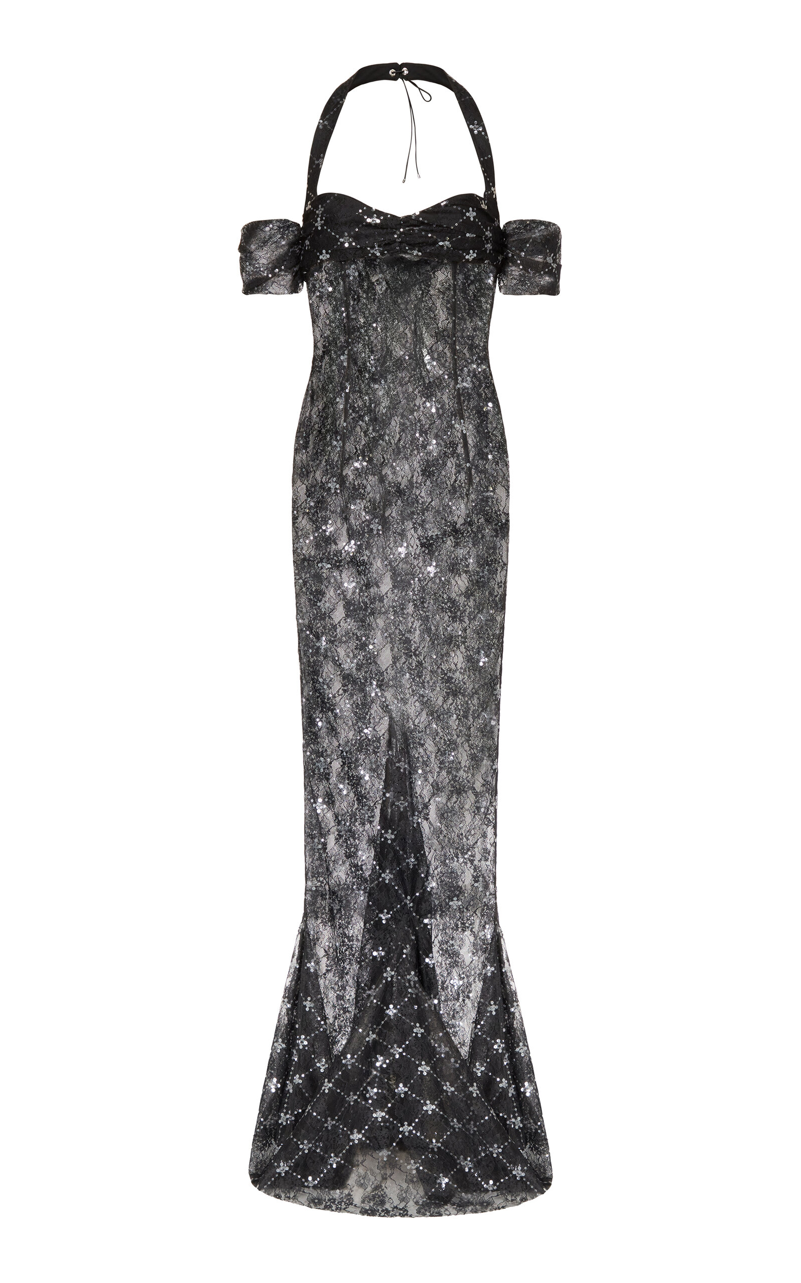 Ludovic De Saint Sernin Antoinette Sequined Lace Maxi Dress In Black