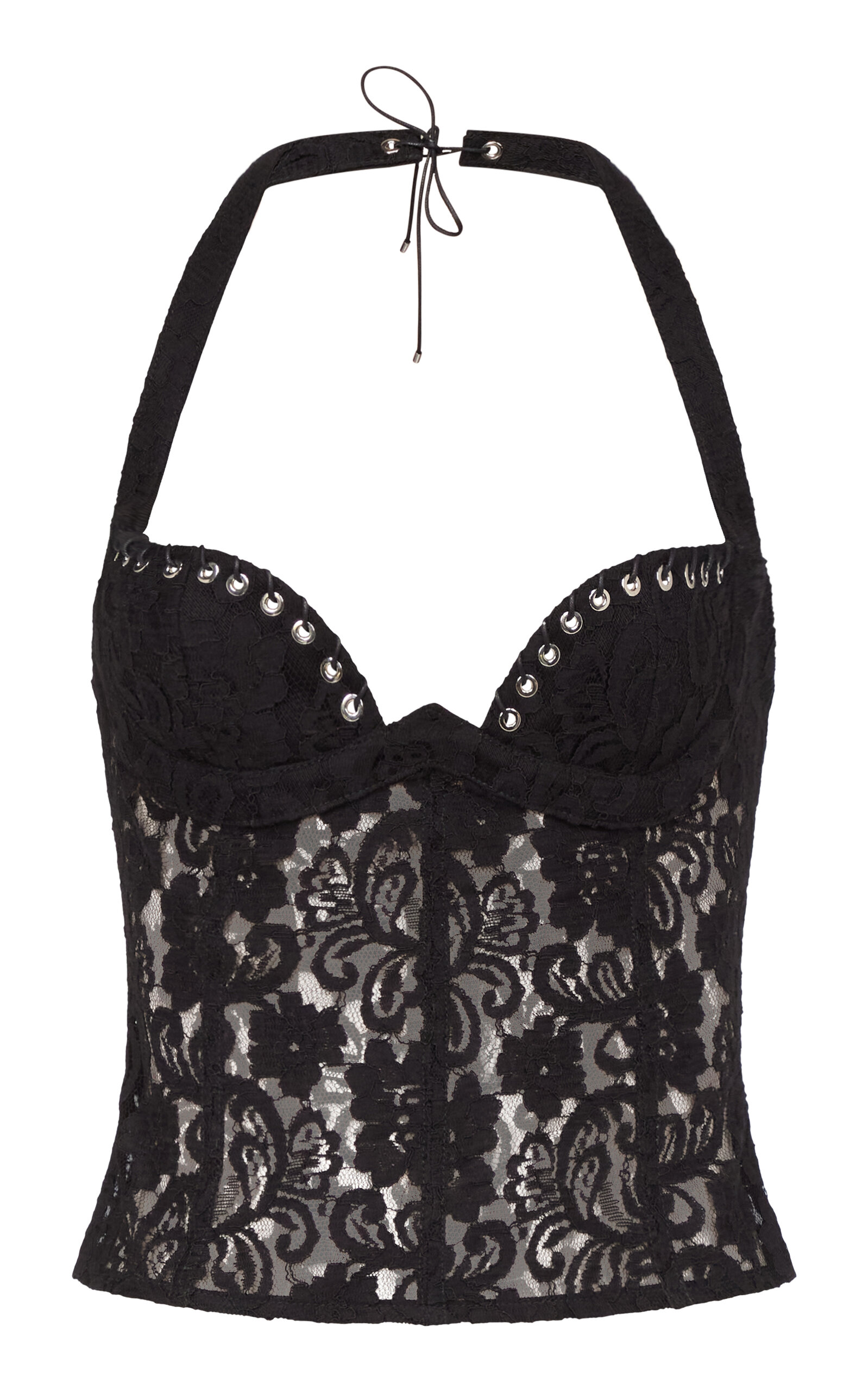 Ludovic De Saint Sernin Lilo Sweetheart Neck Lace Halter Top In Black
