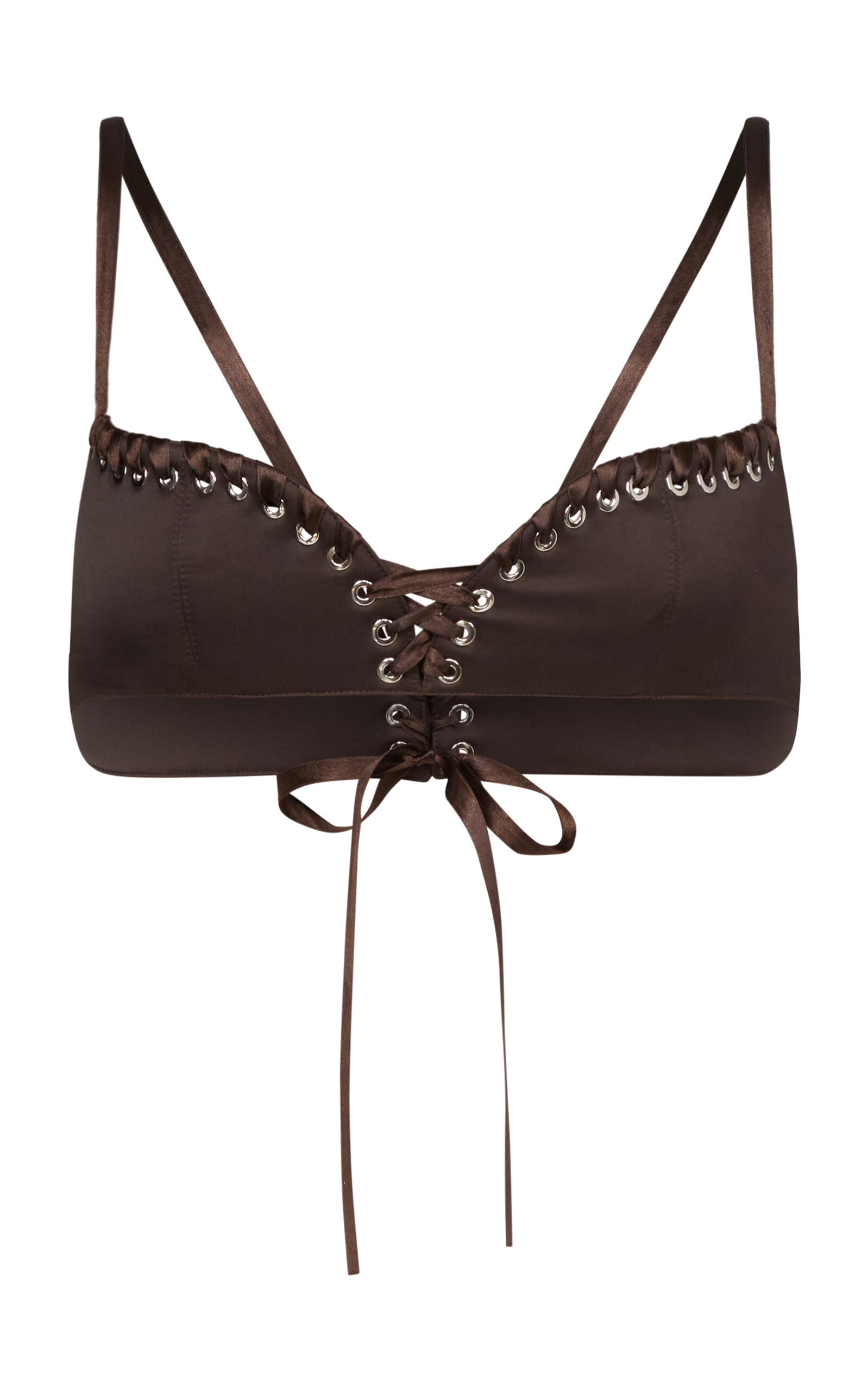 Ludovic De Saint Sernin Grommet-detailed Satin Bra In Brown