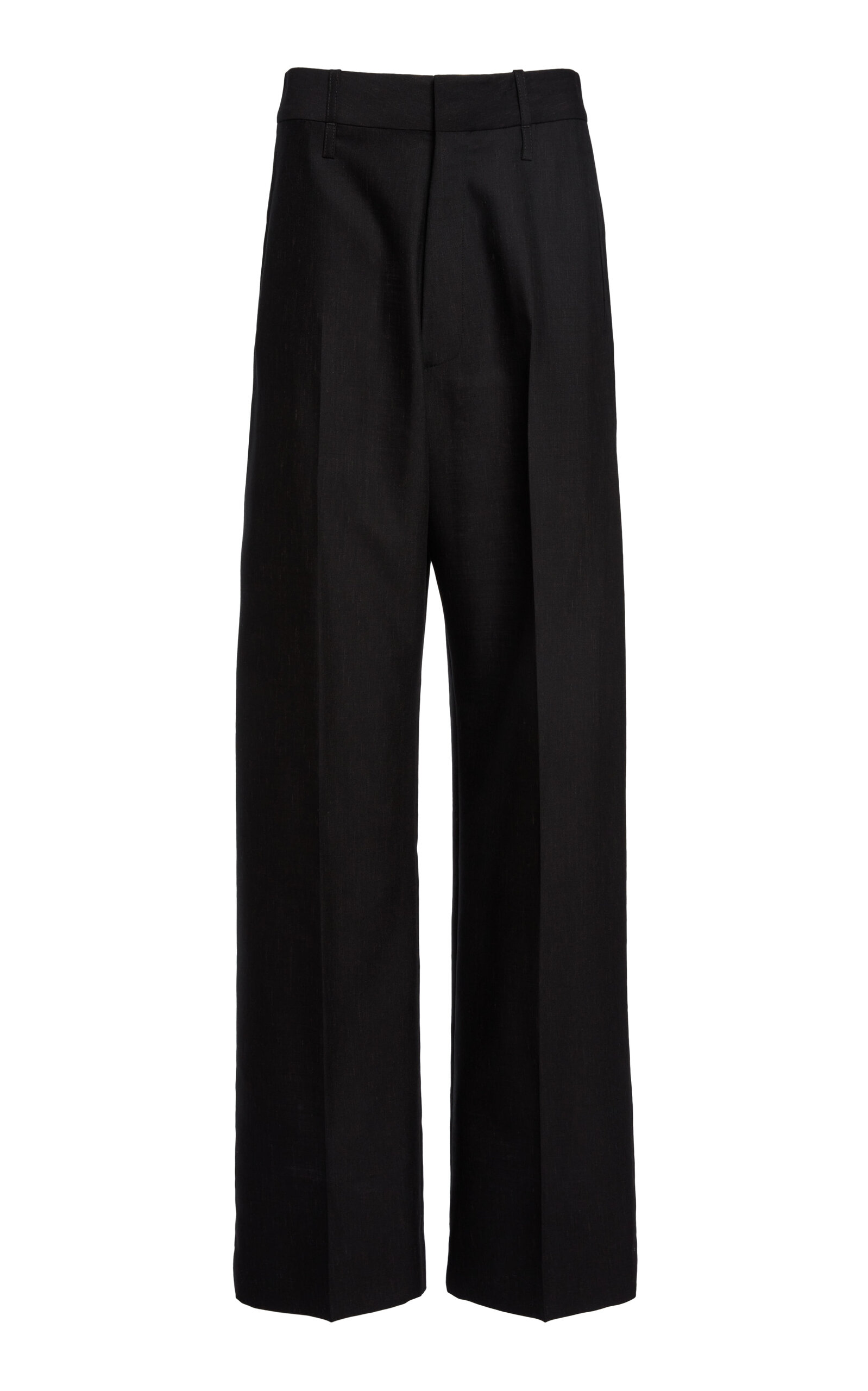 Victoria Beckham Moda Exclusive Curved-leg Virgin Wool-blend Trousers In Black