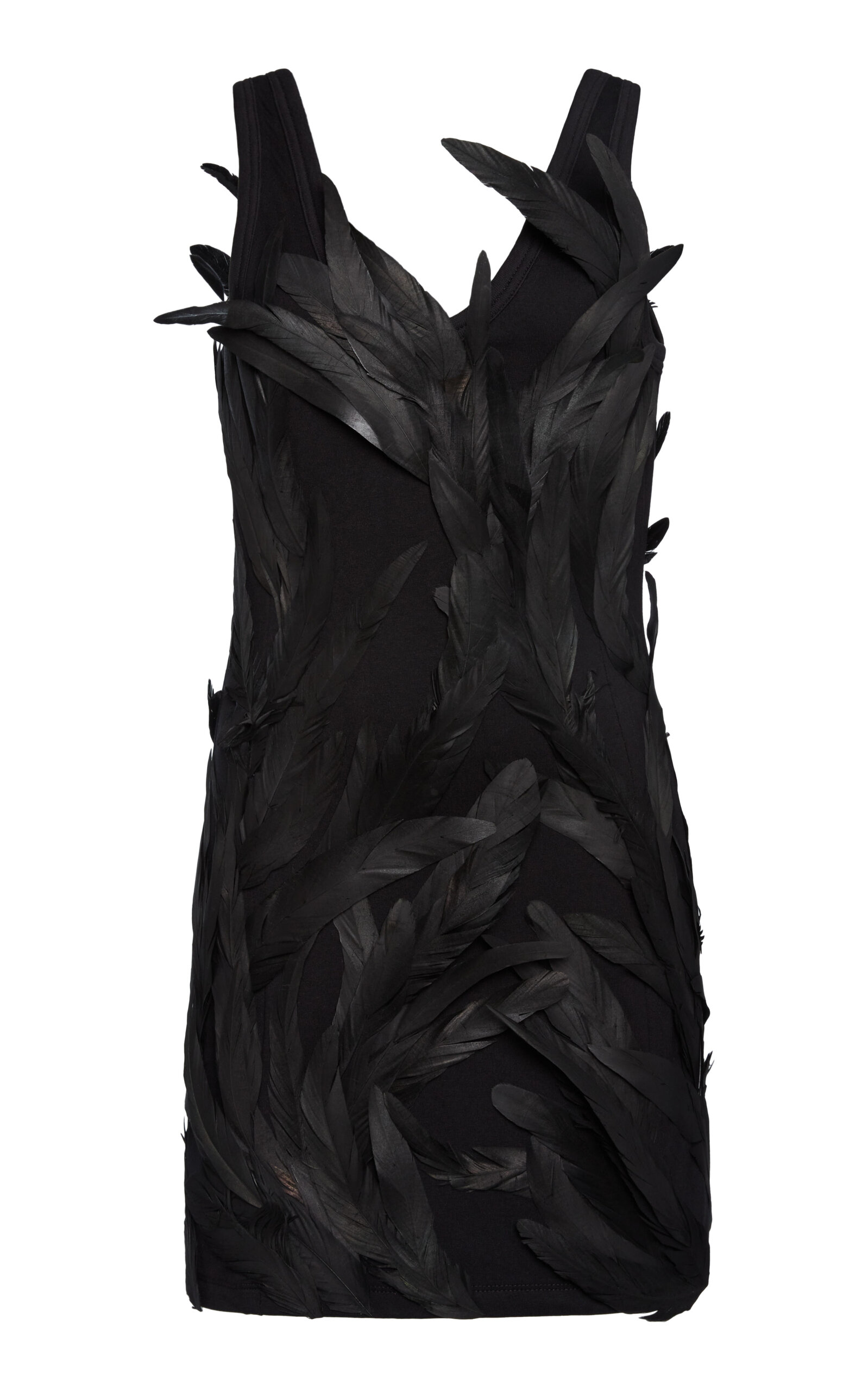 Victoria Beckham Moda Exclusive Feather-embellished Cotton Mini Dress In Black