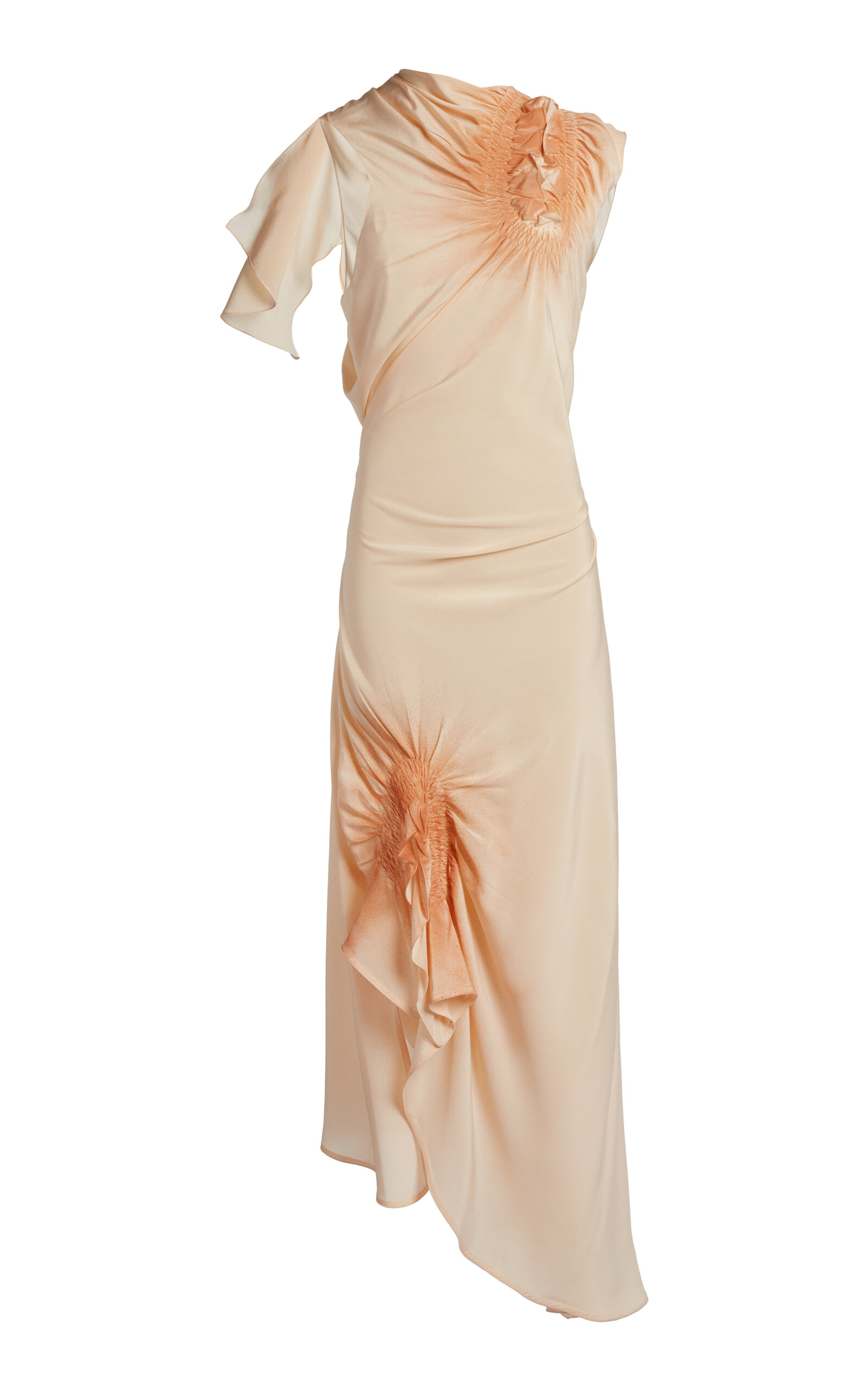 Victoria Beckham Smocked Sleeveless Silk Maxi Dress In Orange
